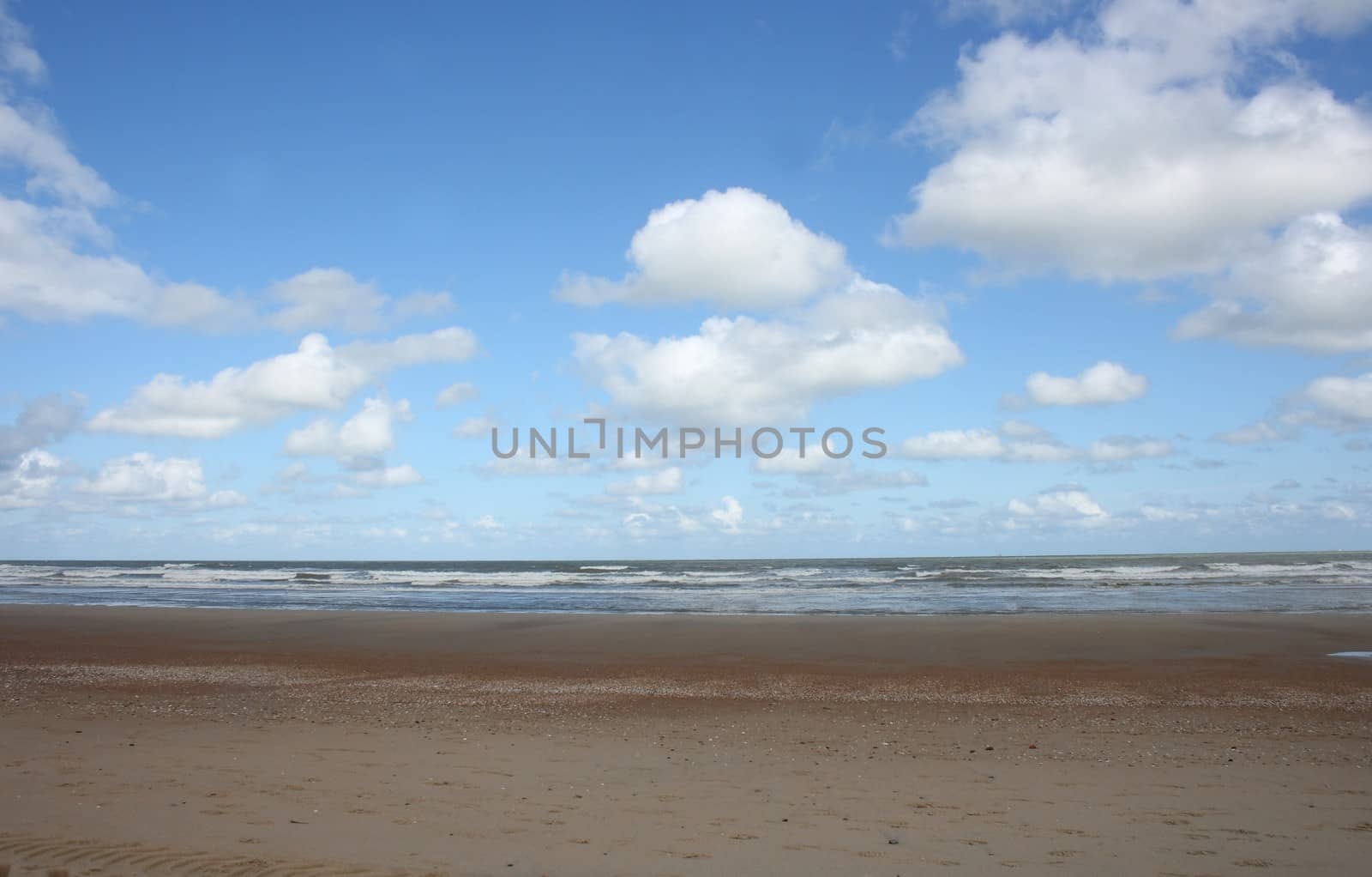 Waves with white crests inundate the sandy beach