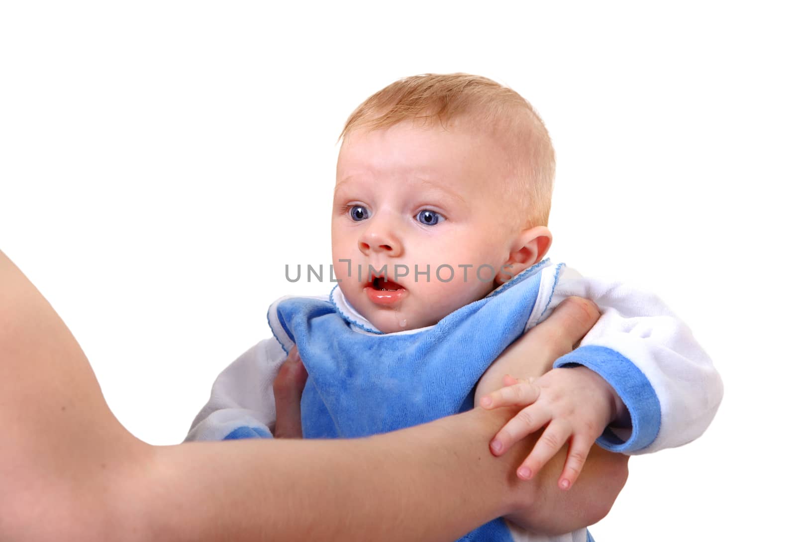 Parent holding Baby Boy Isolated on the White Background