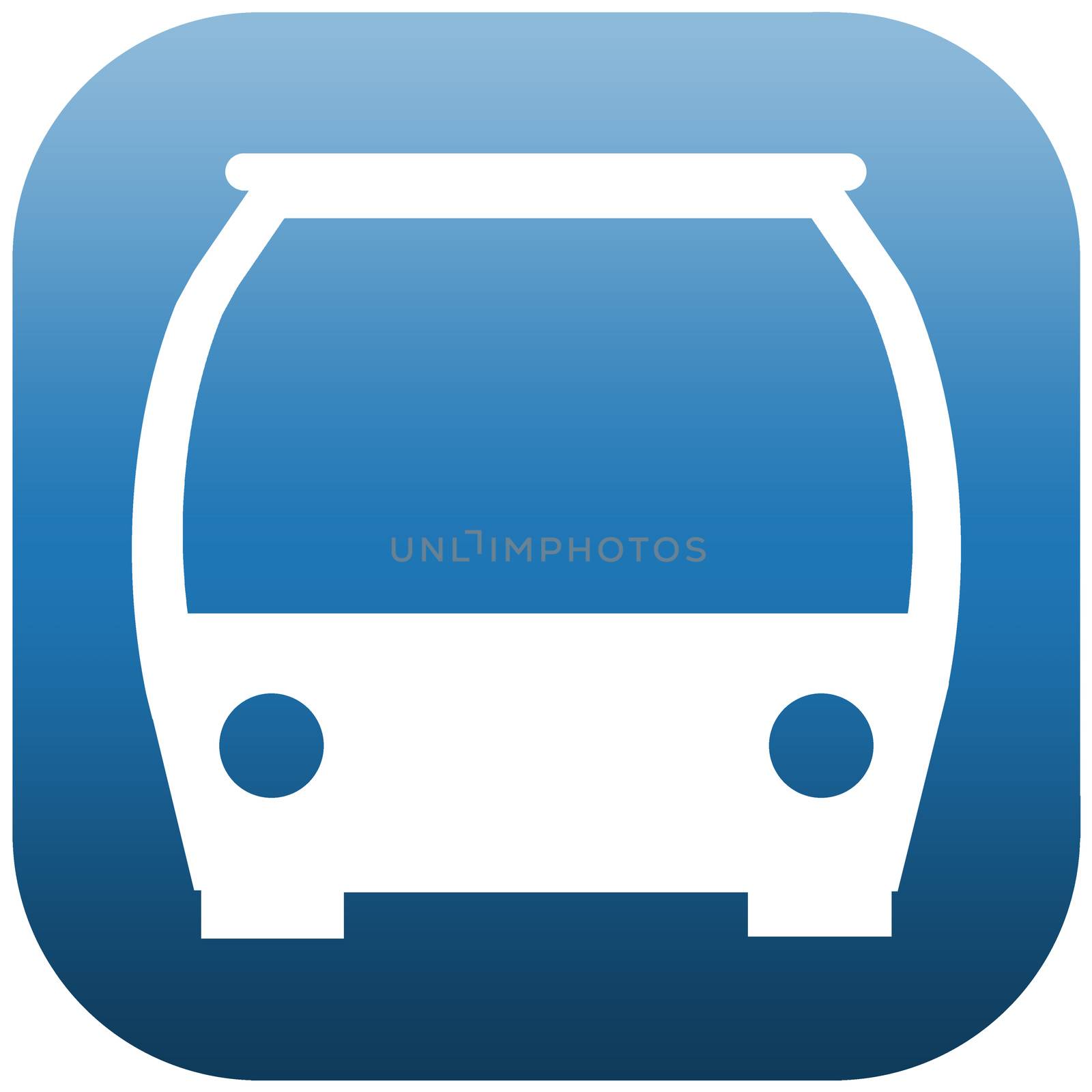 Blue icon illustration of the white front side of a bus