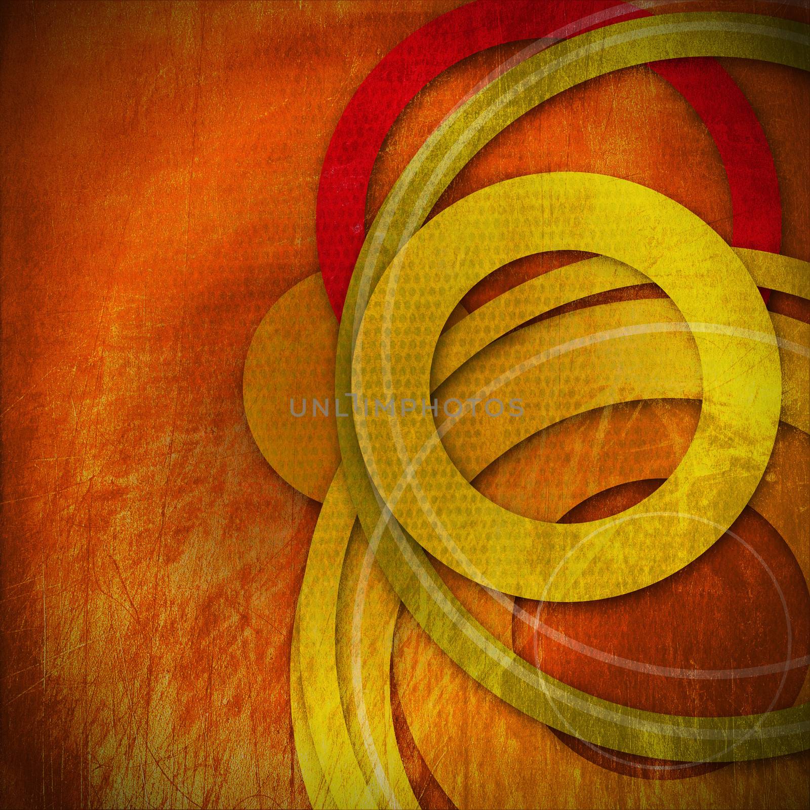 Grunge background with warm colors and geometric shapes of circles