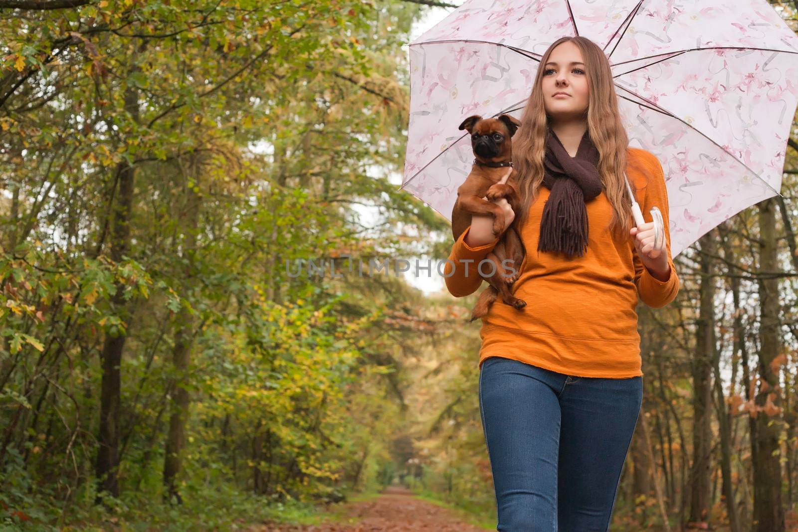 Fashion girl with a dog in the forest by DNFStyle