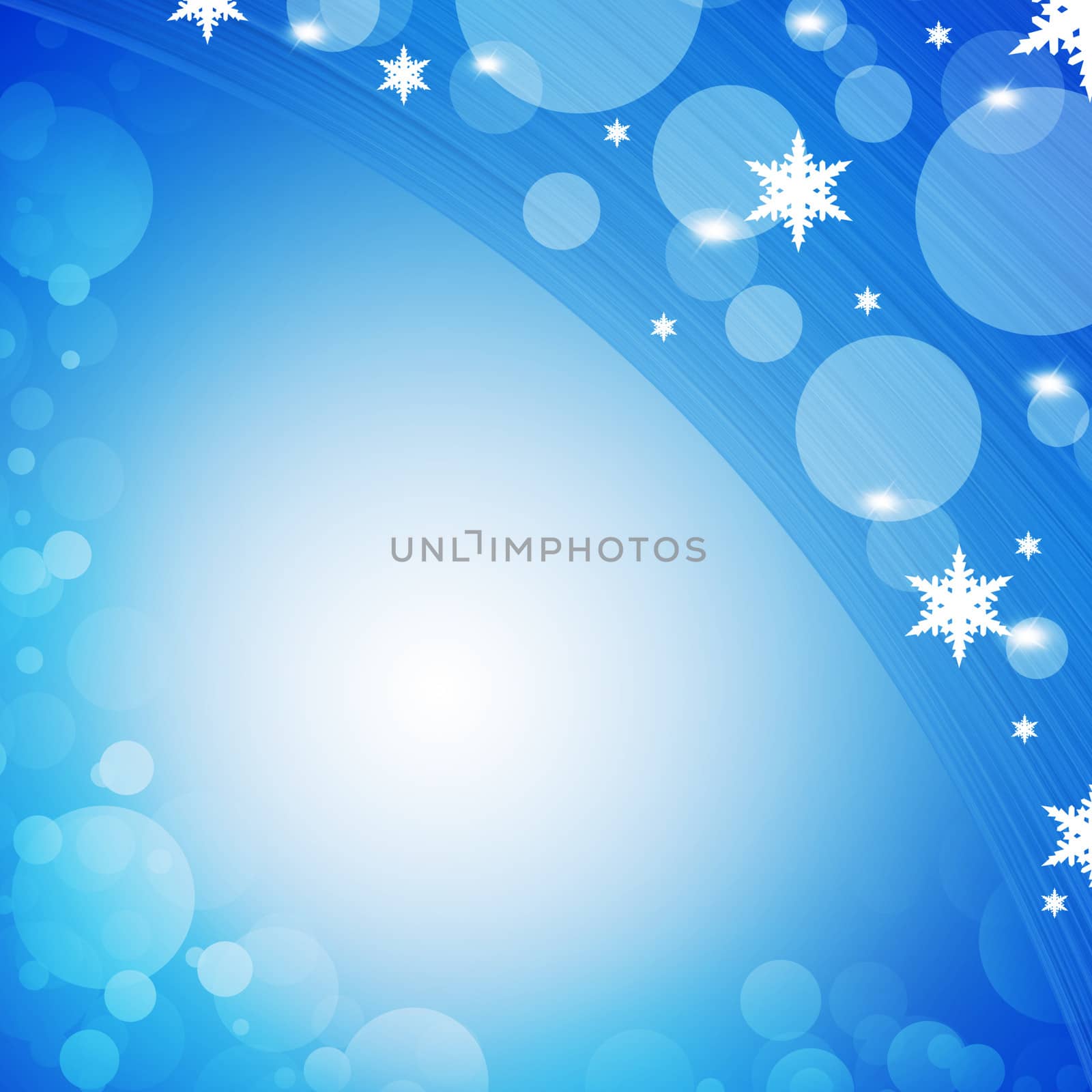 Christmas abstract background. Snow and stars on a blue background