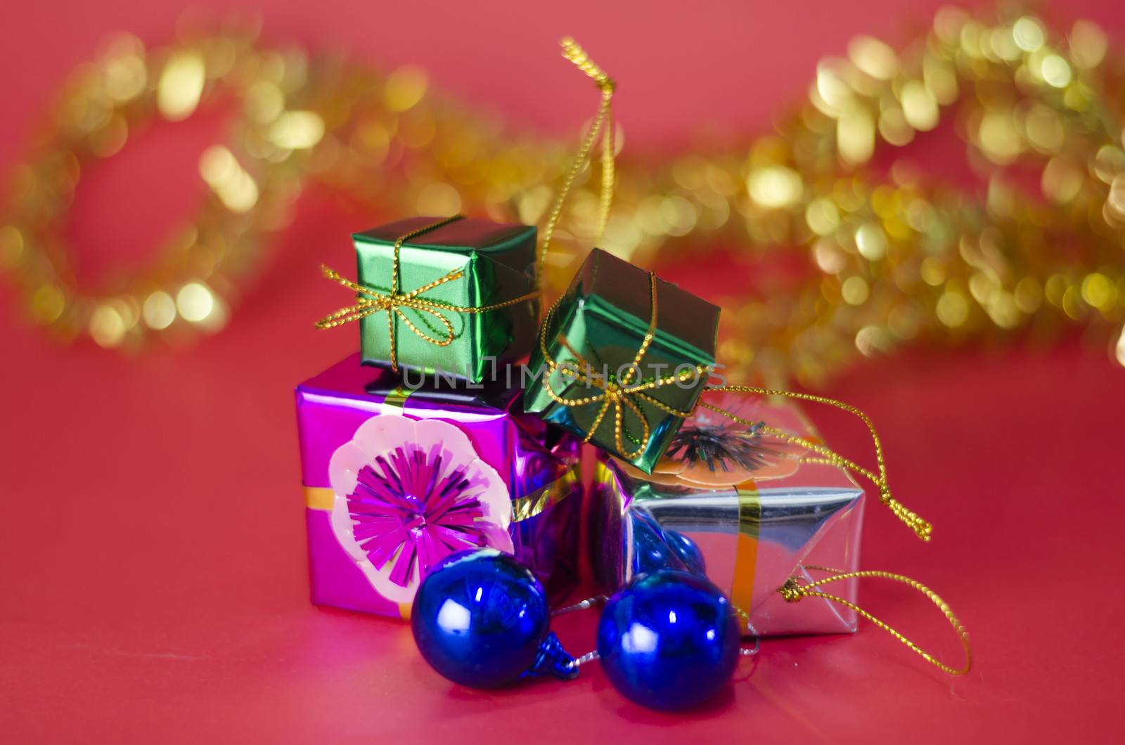 item decorate for christmas tree on red background