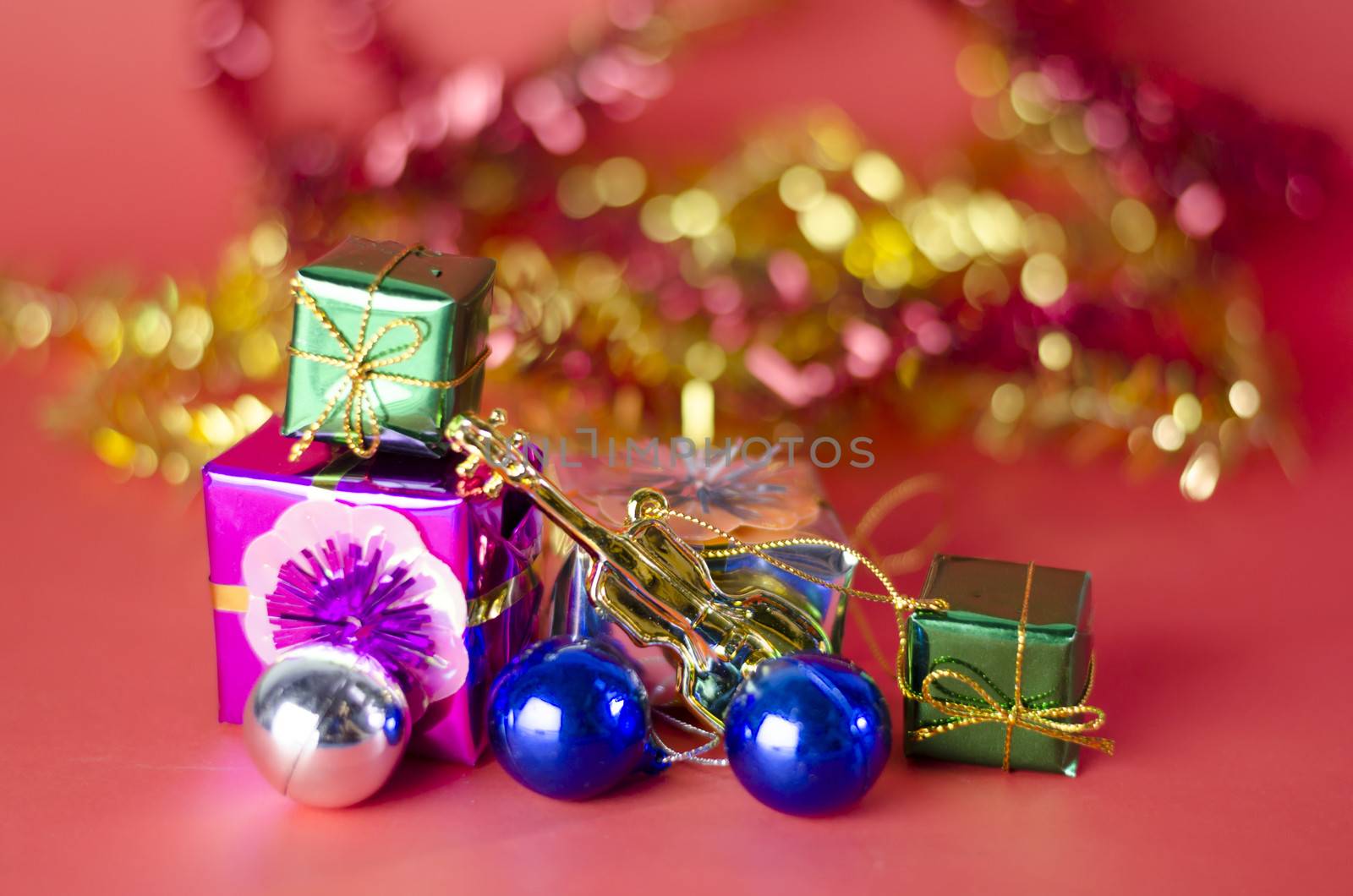 item decorate for christmas tree on red background