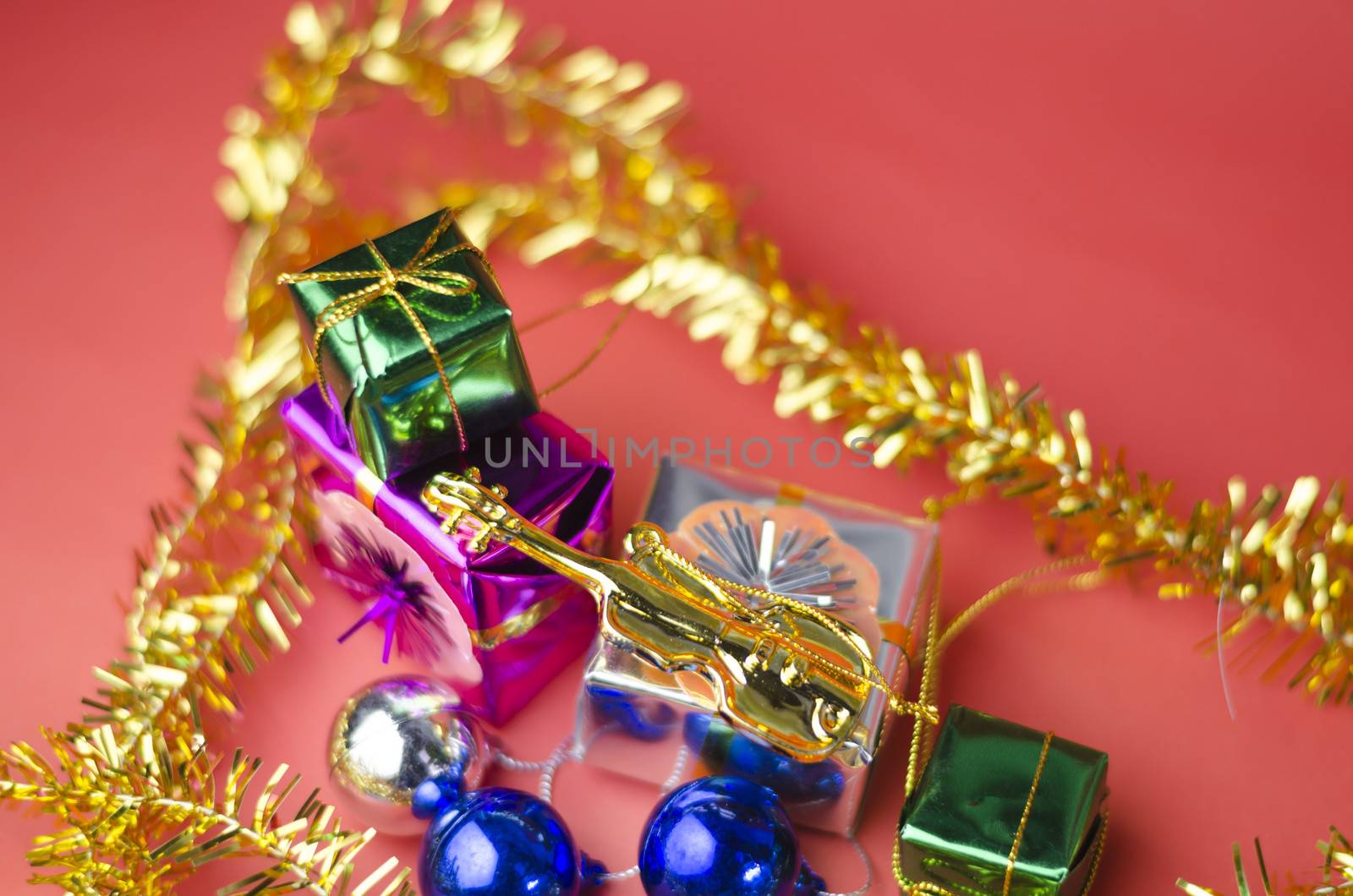 item decorate for christmas tree on red background