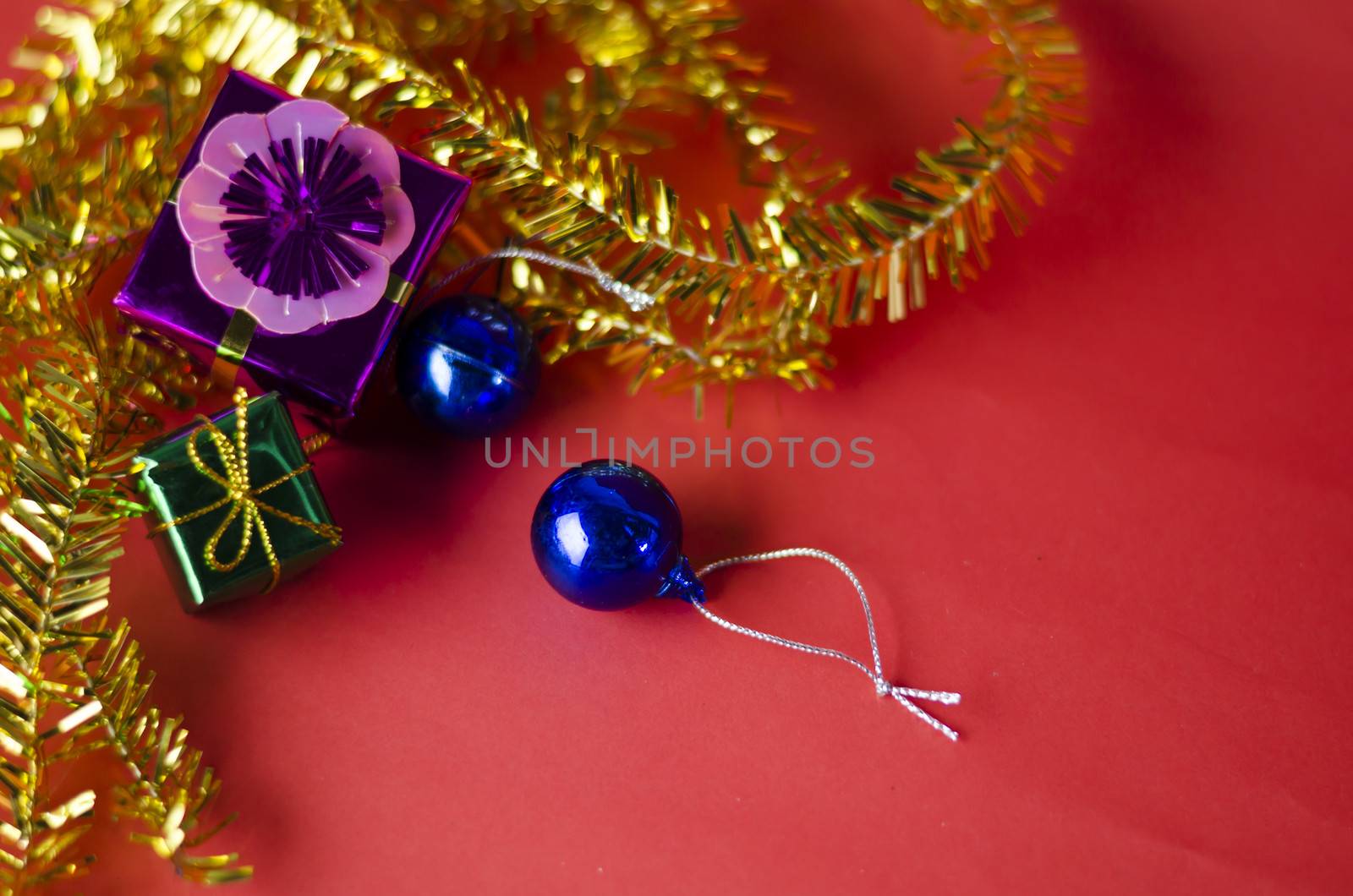 item decorate for christmas tree on red background