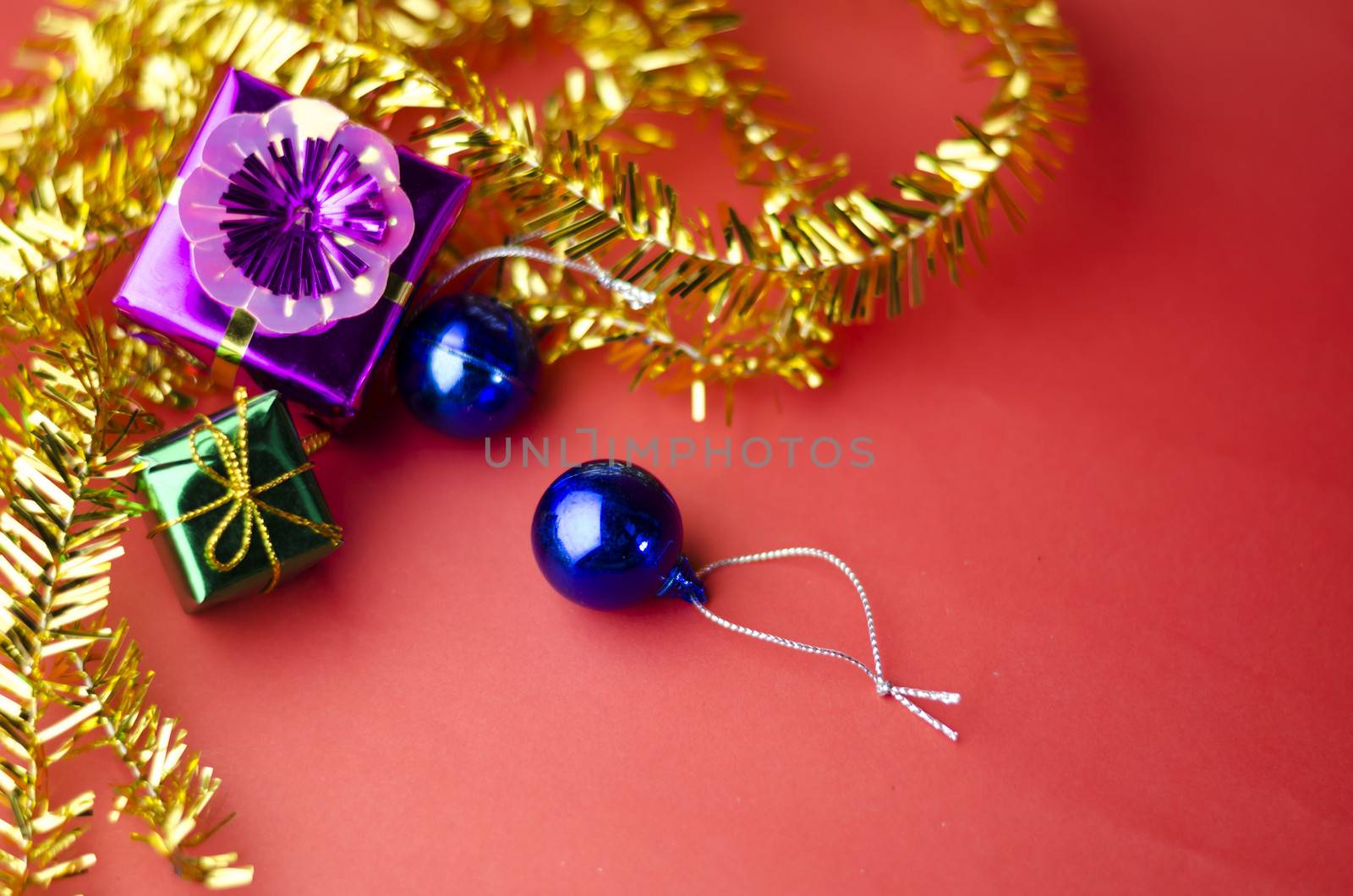 item decorate for christmas tree on red background