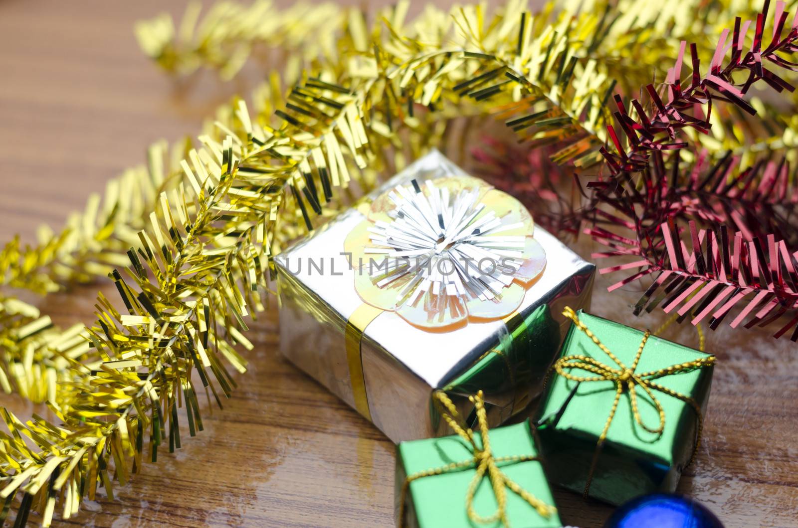 item decorate for christmas tree on wood background