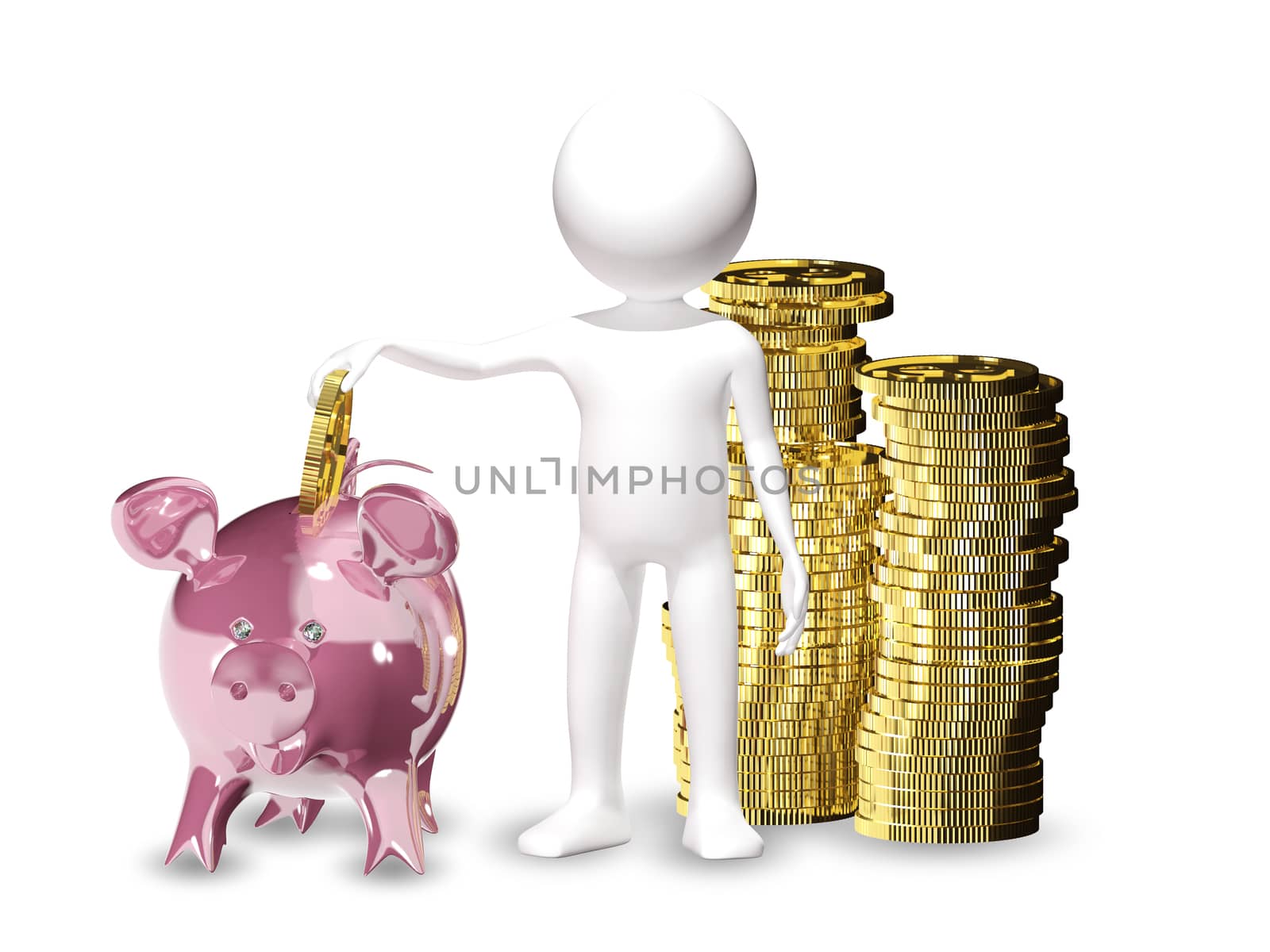 3d illustration of a man with piggy bank