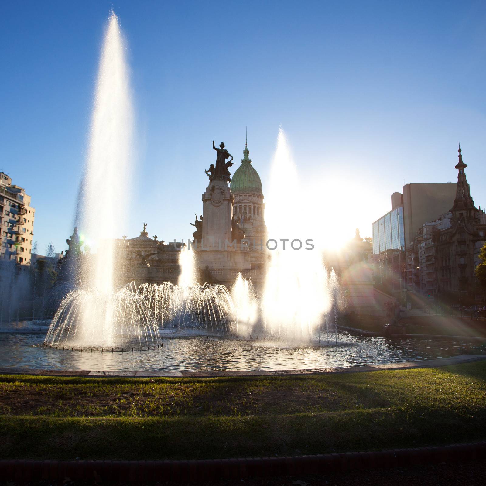 Building of Congress and the fountain in Buenos Aires, Argentina by jannyjus