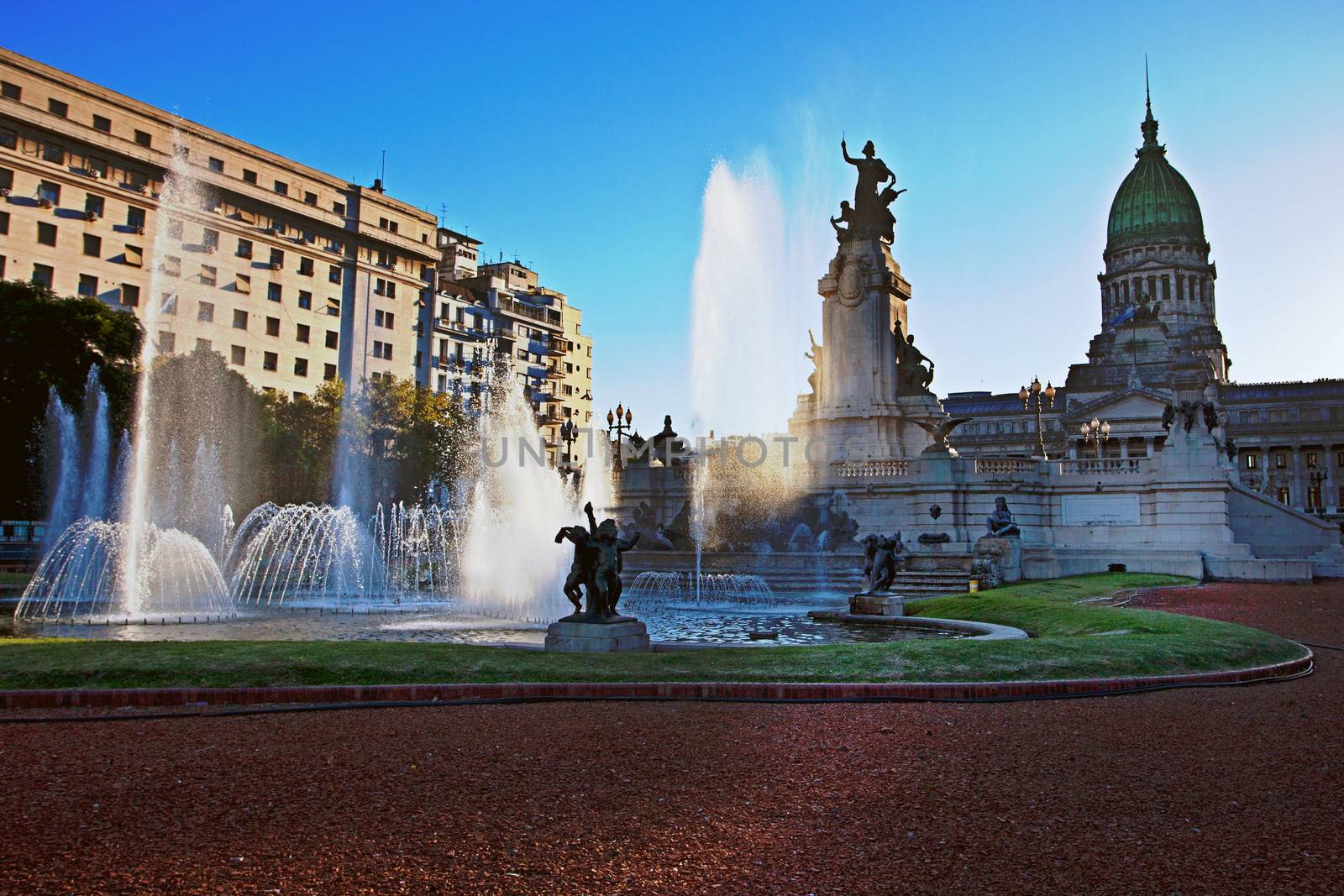 Building of Congress and the fountain in Buenos Aires, Argentina by jannyjus