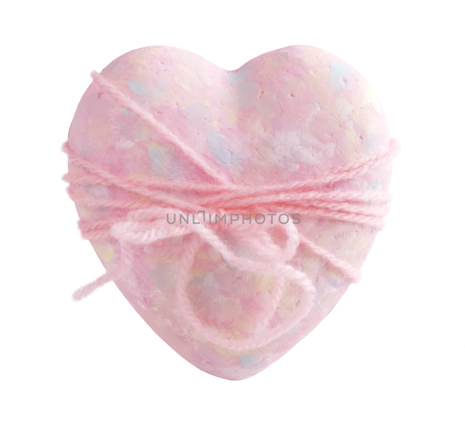 Pink heart with bow isolated on white background, valentines day