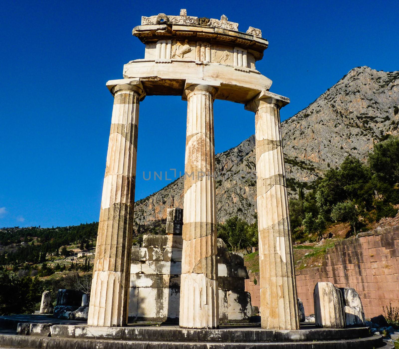 Temple of Athena pronoia at Delphi oracle in Greece