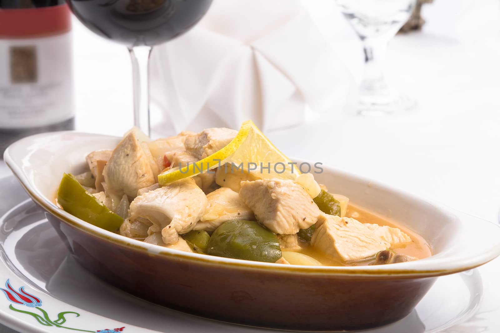 Lemon Chicken Complimented with Red Wine by coskun