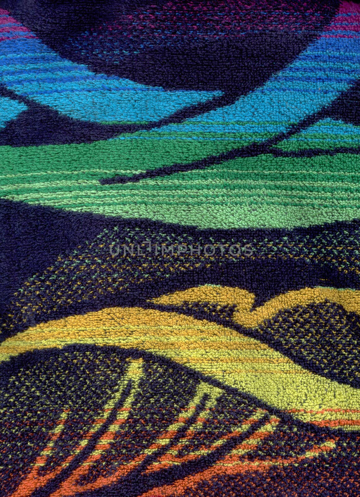 Dark texture terry cloth with bright abstract pattern