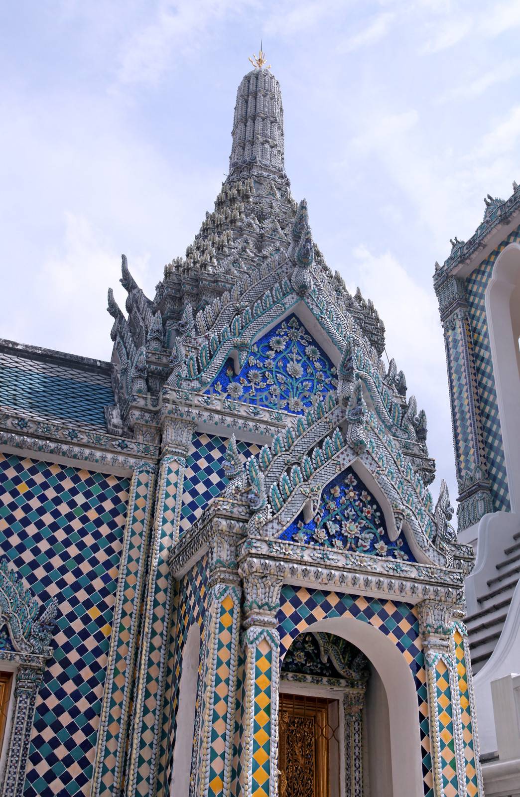 part of white Buddhist temple by ssuaphoto