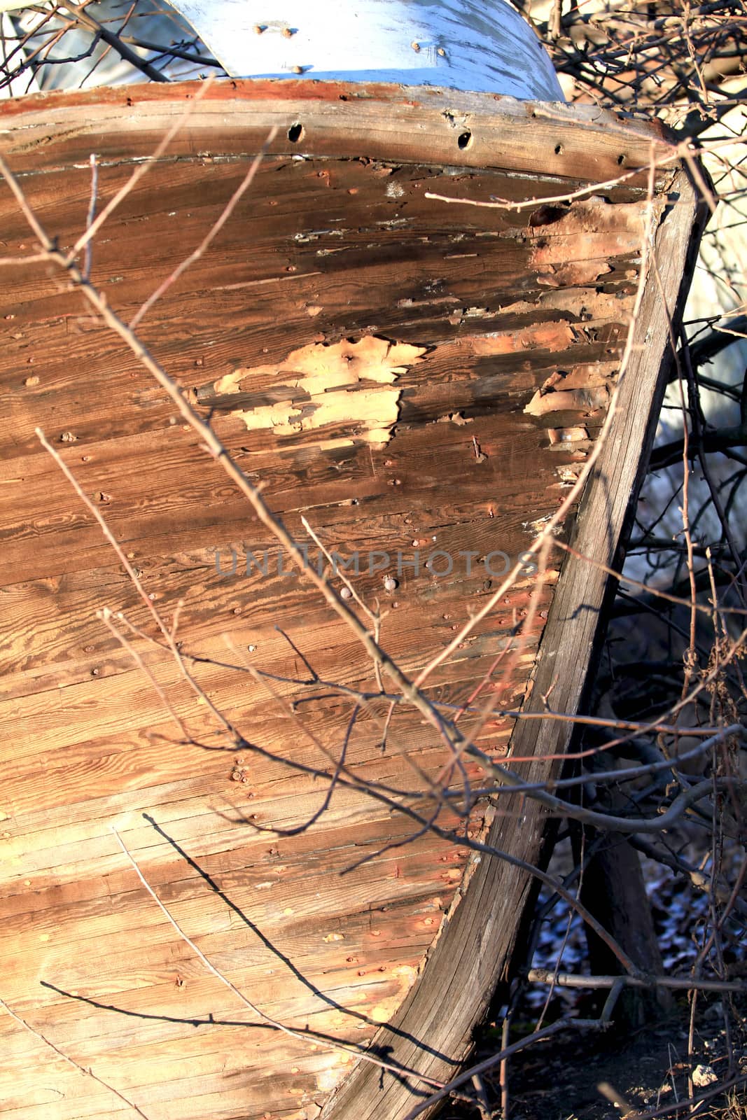  old wooden longboat fragment close to