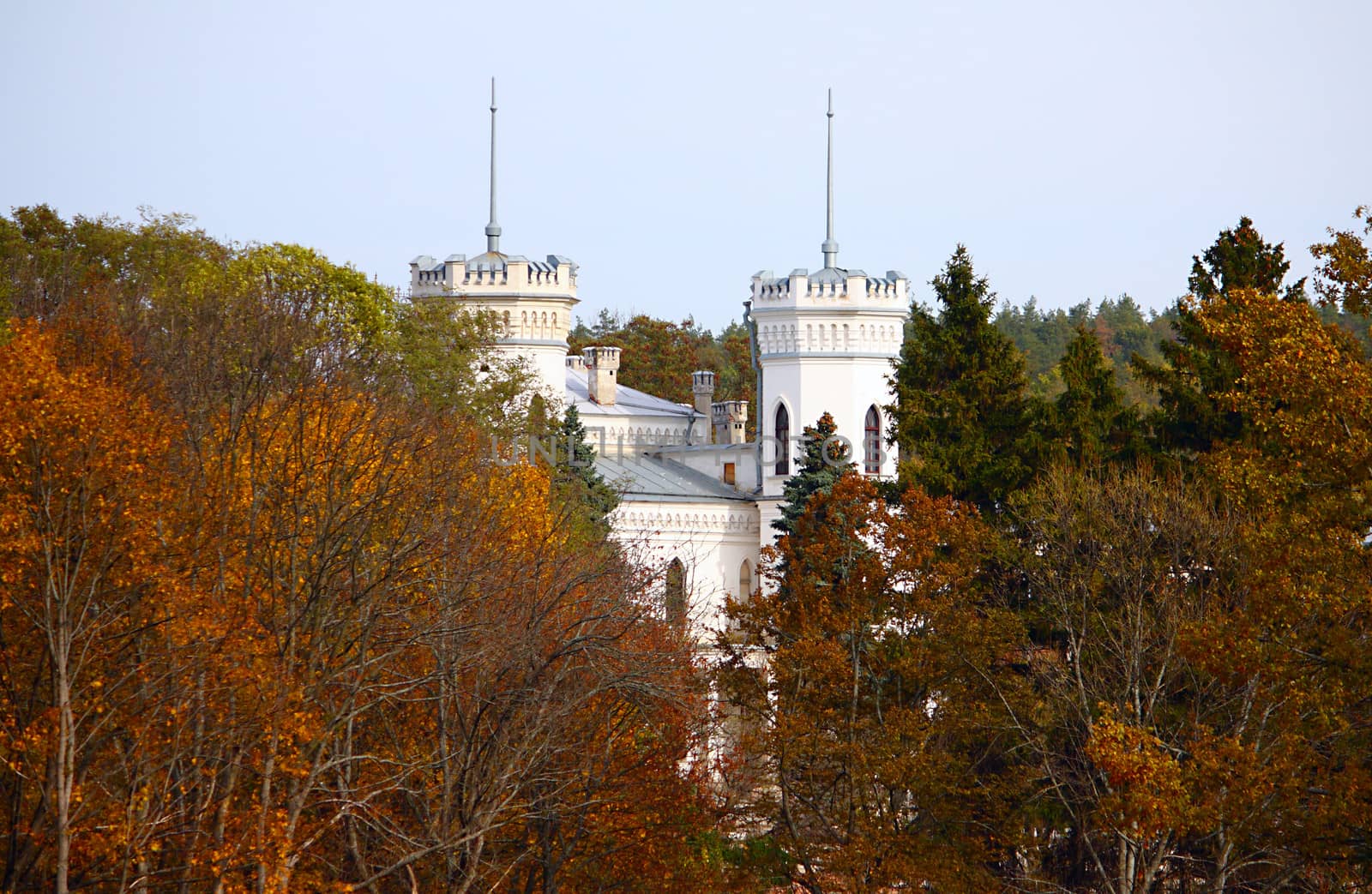 White castle near the autumn forest