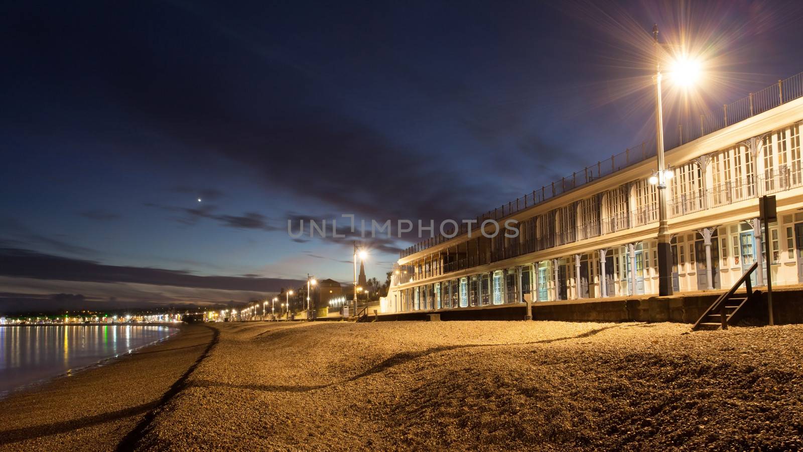 Traditional Seaside Victorian Beach Huts & Cafe Along the Sea Front