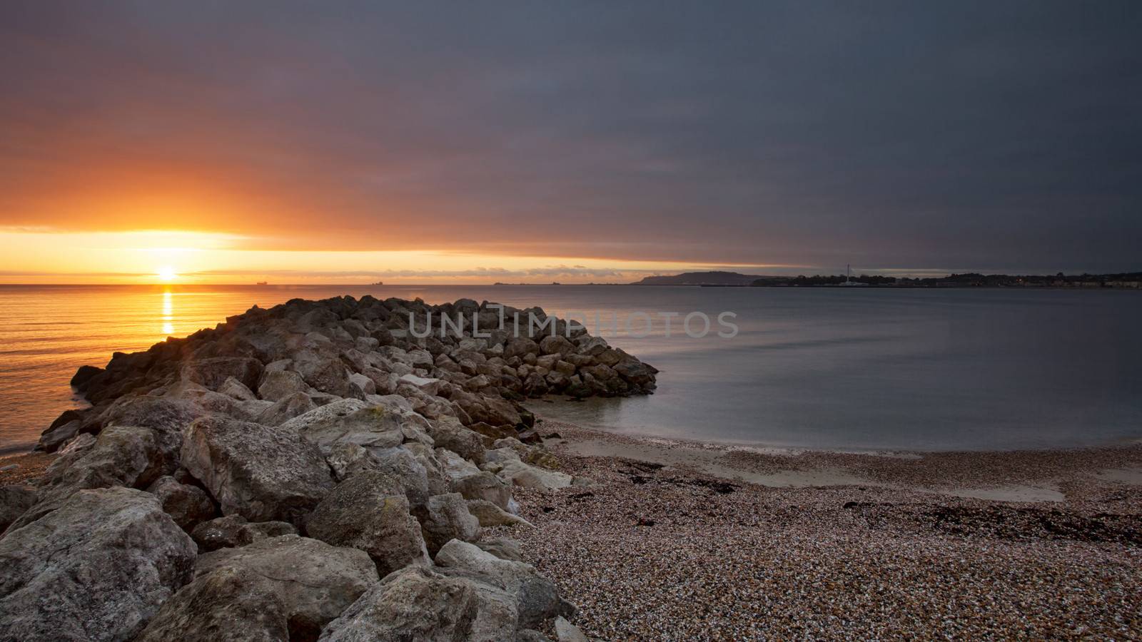 Sunset over the beach in Dorset