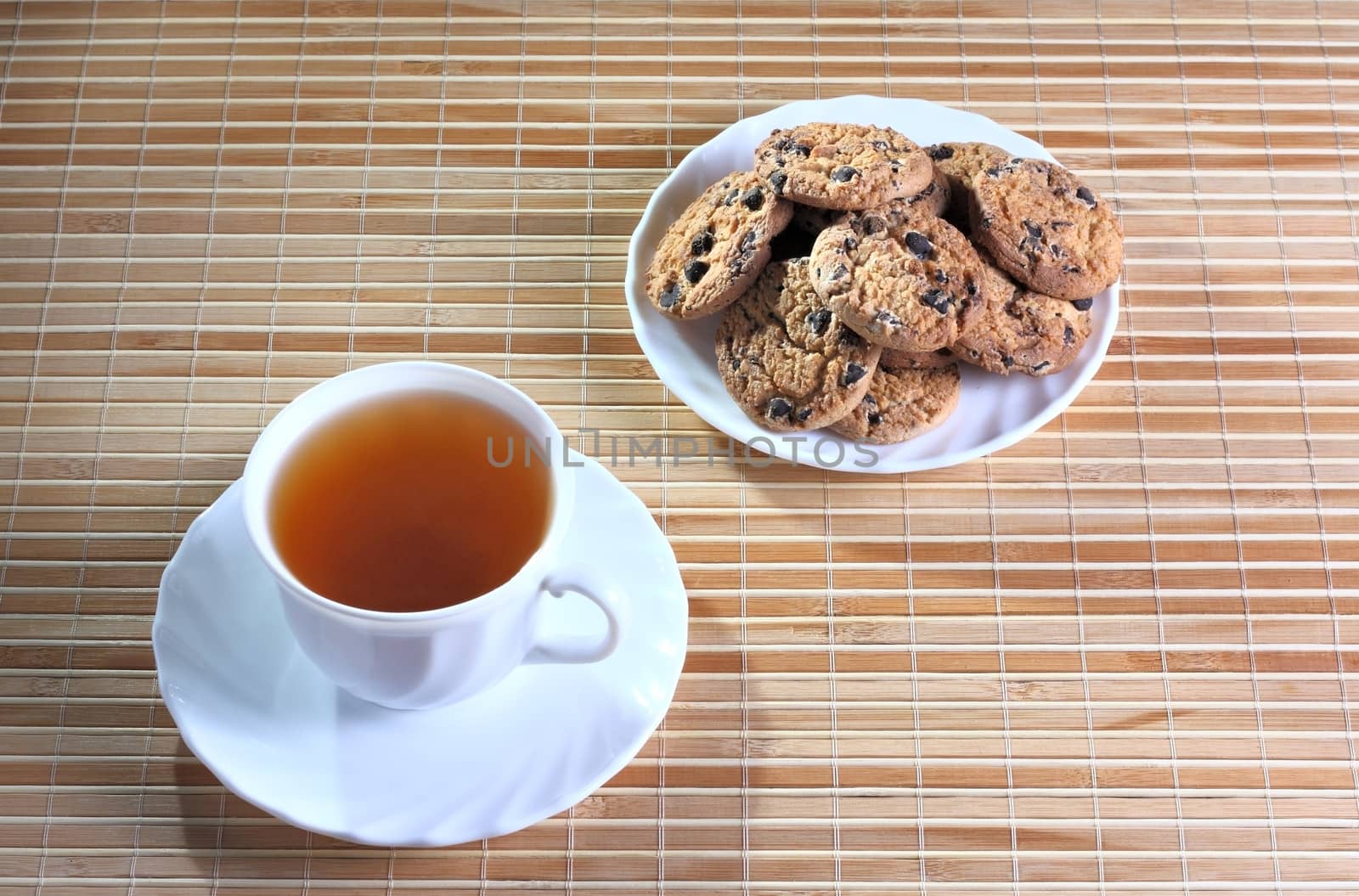 Cup of tea and cookies on the saucer