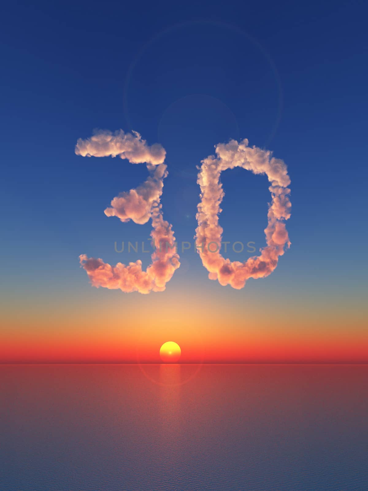 clouds makes the shape of number thirty - 3d illustration