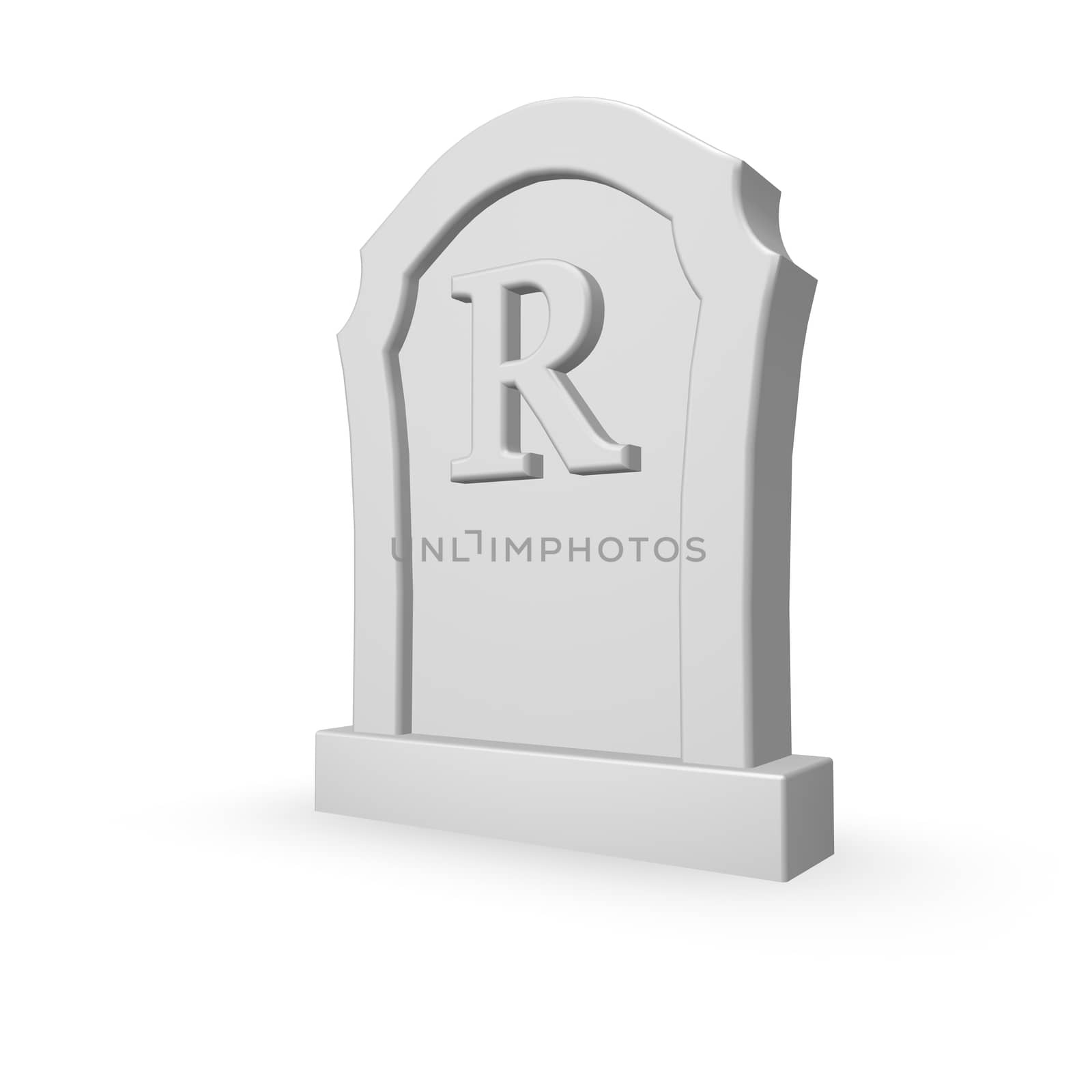 gravestone with uppercase letter r on white background - 3d illustration