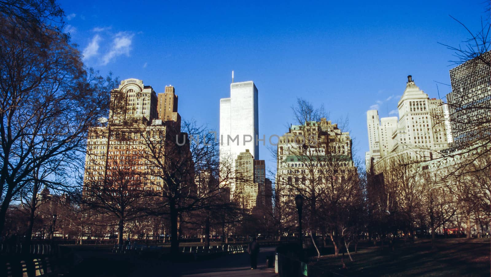 NEW YORK - October 1: Lower mahattan and  World Trade Center on October 1, 1996 in New York City, America.  the WTC was destroyed by 911 from terrorists.