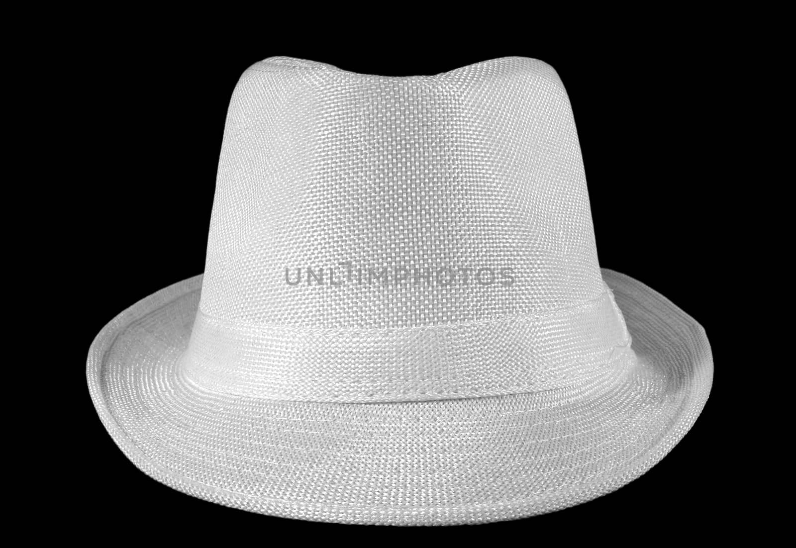 A white  hat, isolated on black studio background               