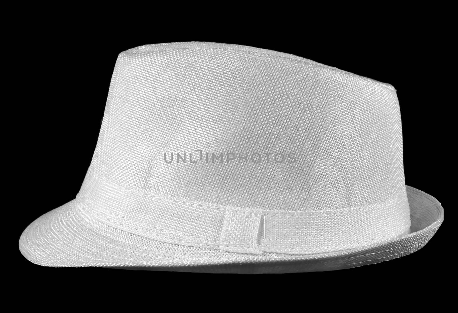 Man,s white hat on black background             