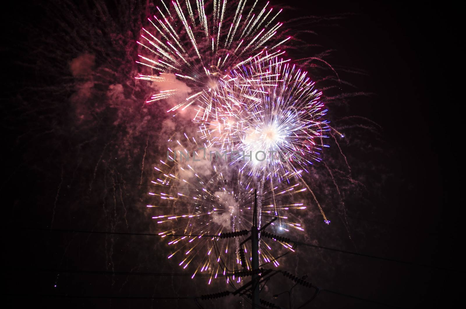 celebrate festival fire work on black sky background