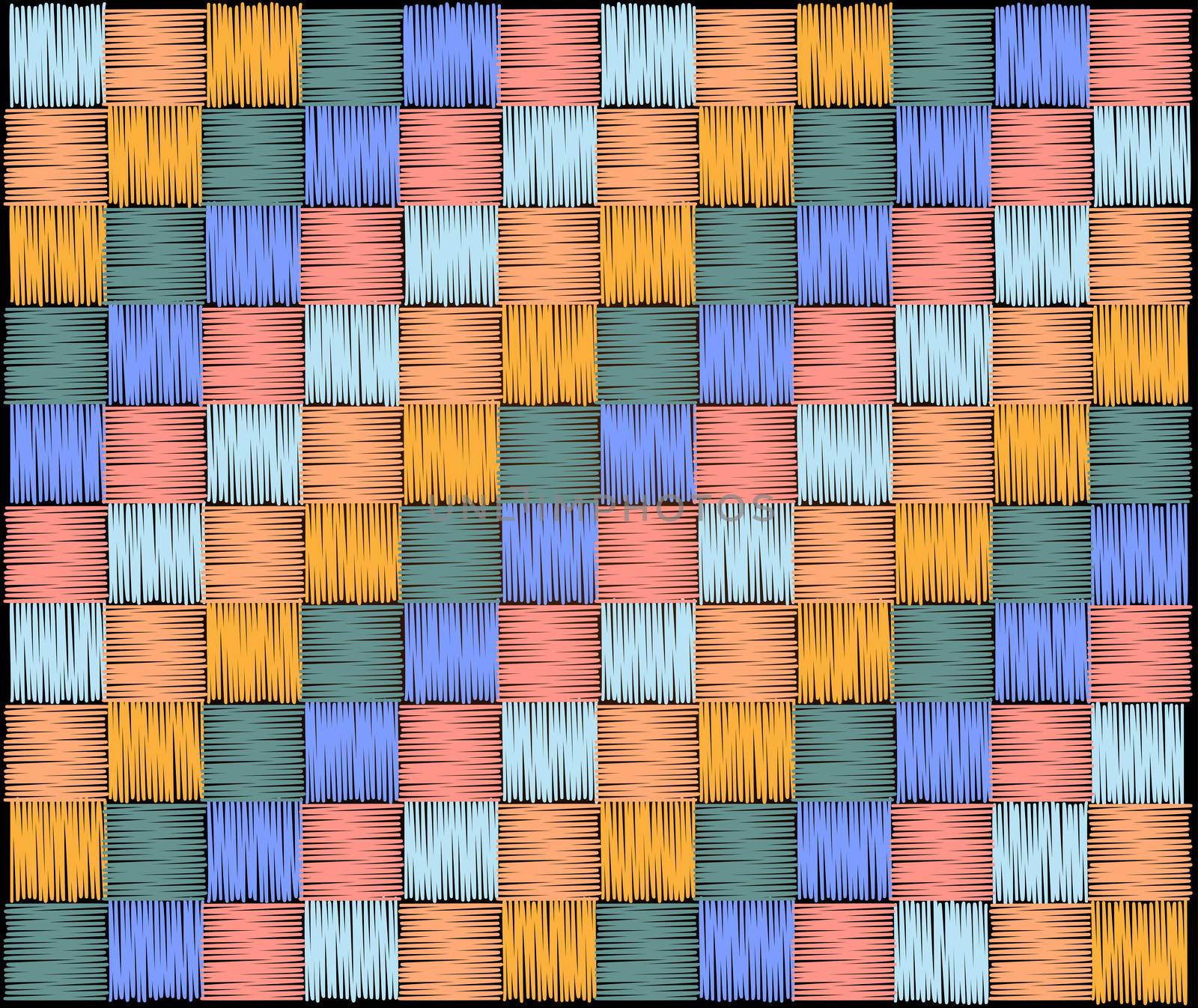 squares of pastel colored embroidery on a dark background