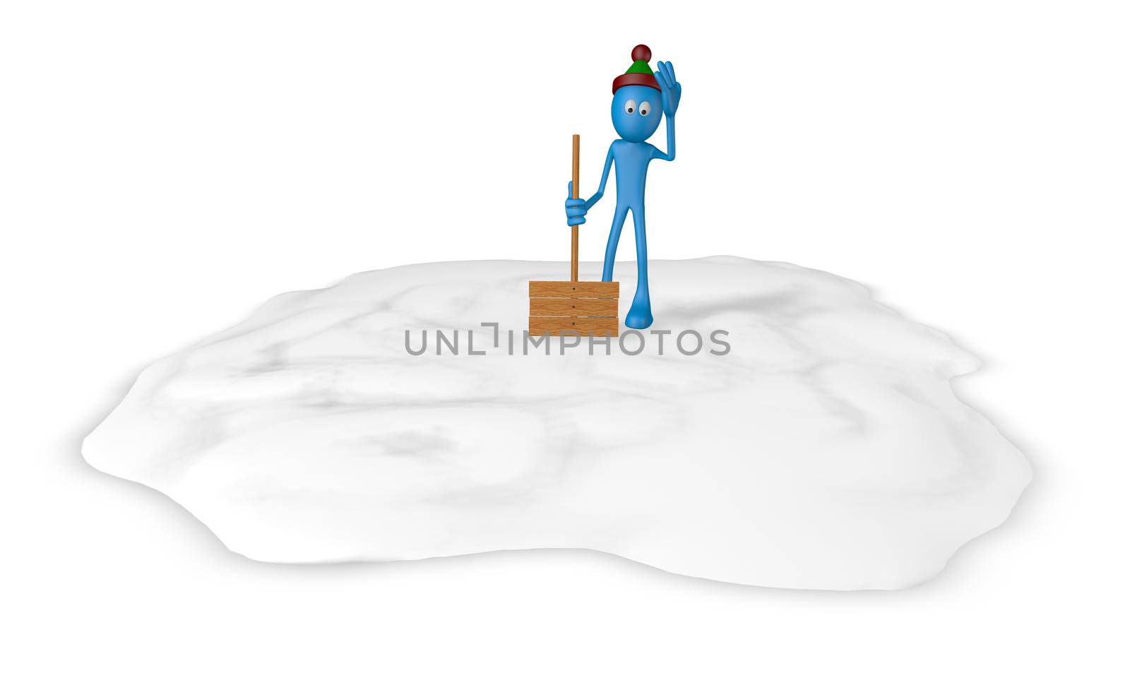 cartoon guy with snow shovel - 3d illustration
