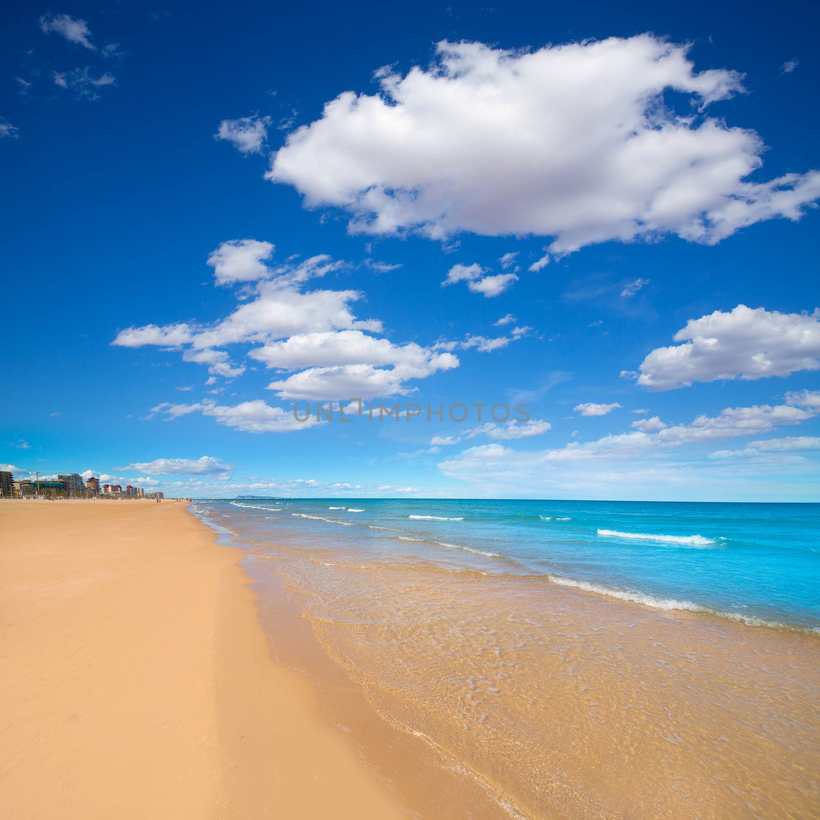 Gandia Beach sand in Mediterranean Sea of Spain at Valencian Community