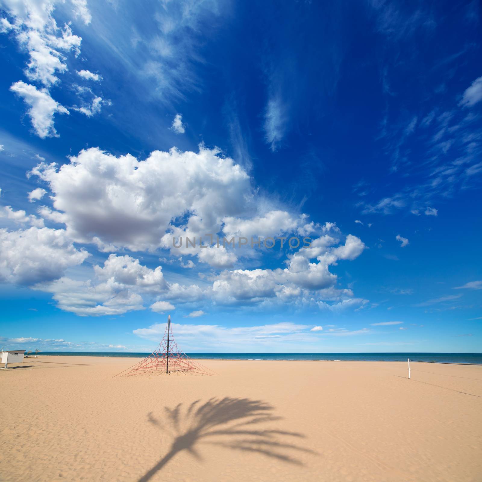 Gandia Beach sand in Mediterranean Sea of Spain at Valencian Community