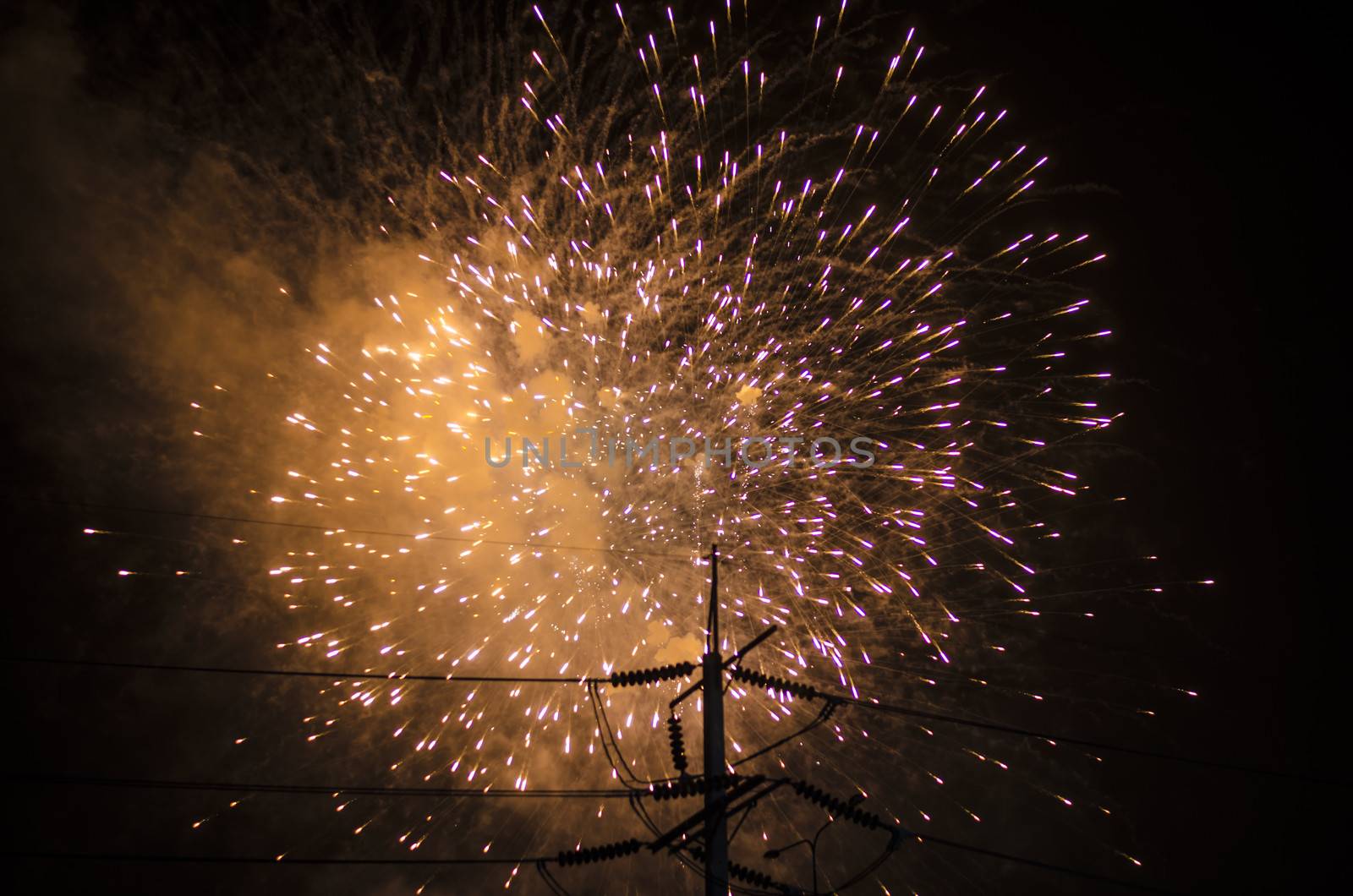 celebrate festival fire work on black sky background