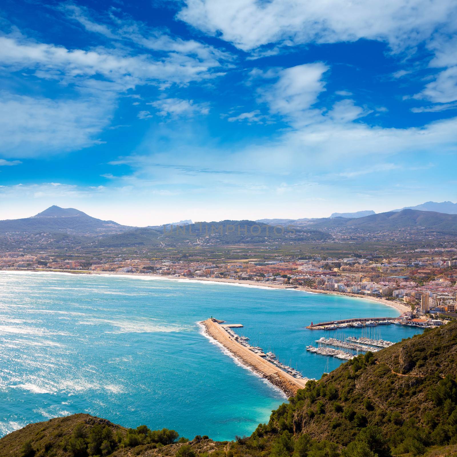 Javea in Alicante aerial view Valencian Community of spain with Mediterranean sea