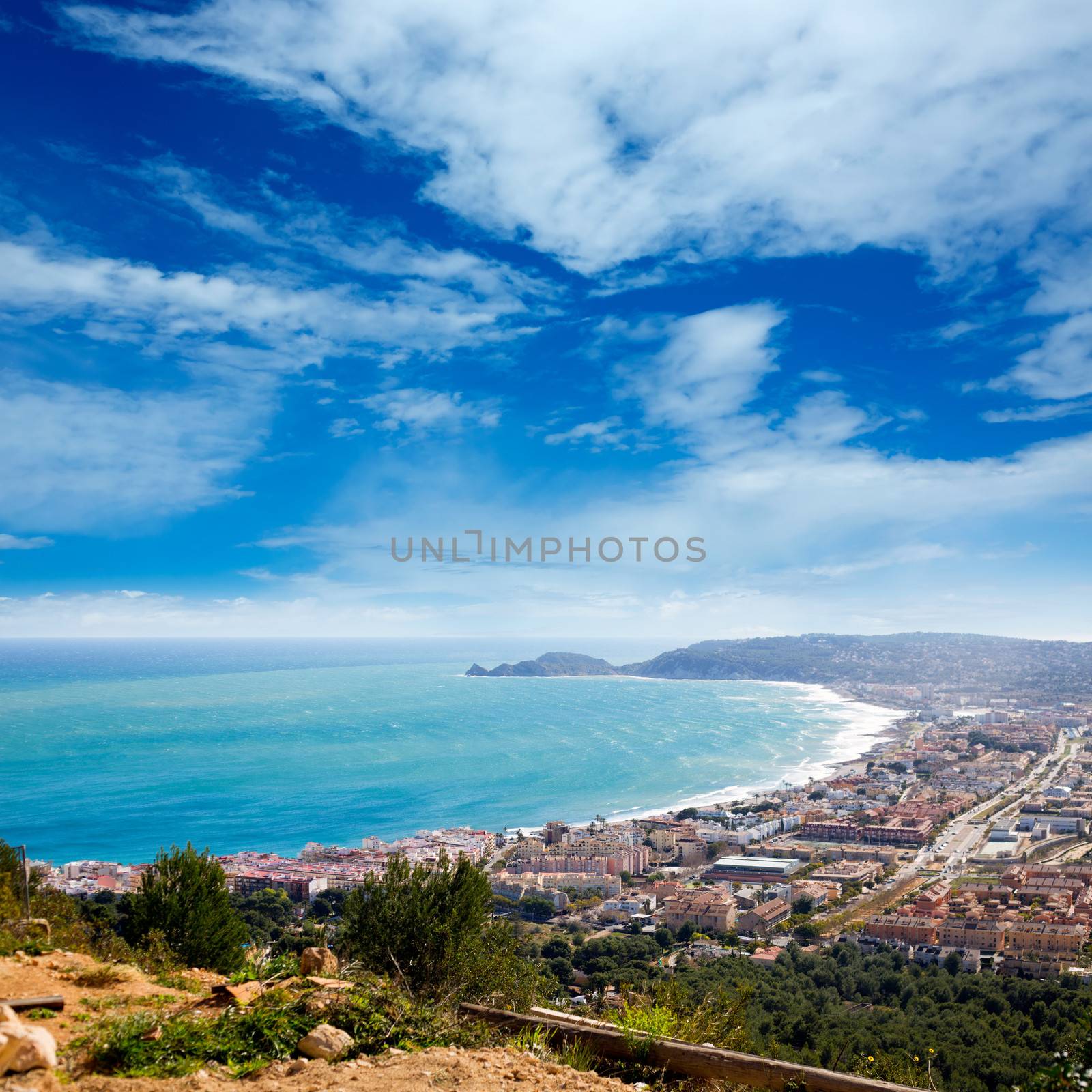 Javea in Alicante aerial view Valencian Community of spain with Mediterranean sea