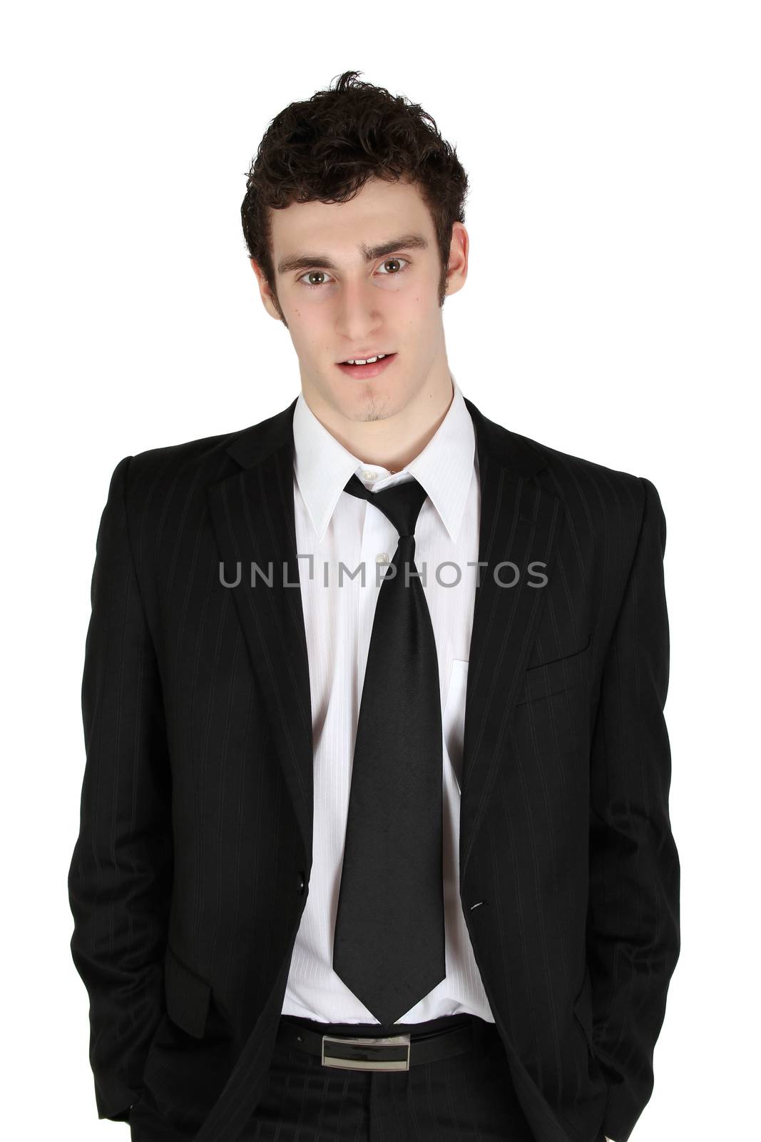 Attractive brunette male in suit with white shirt 