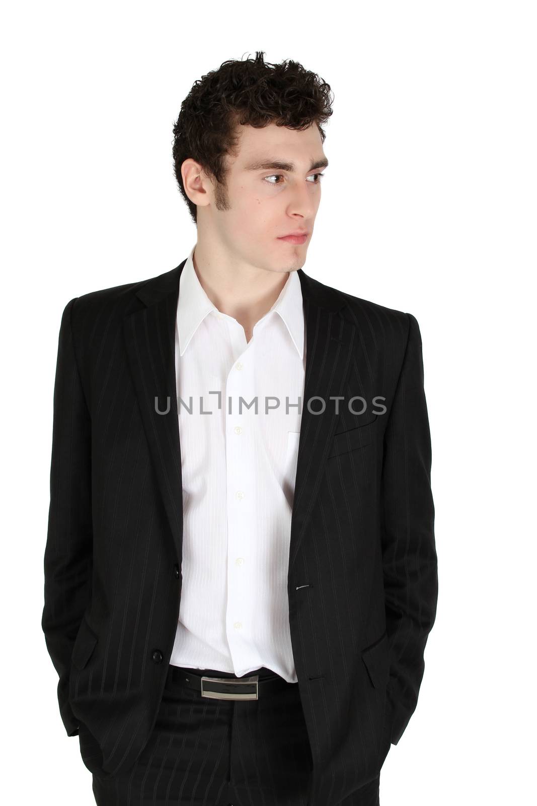 Attractive brunette male in suit with white shirt 
