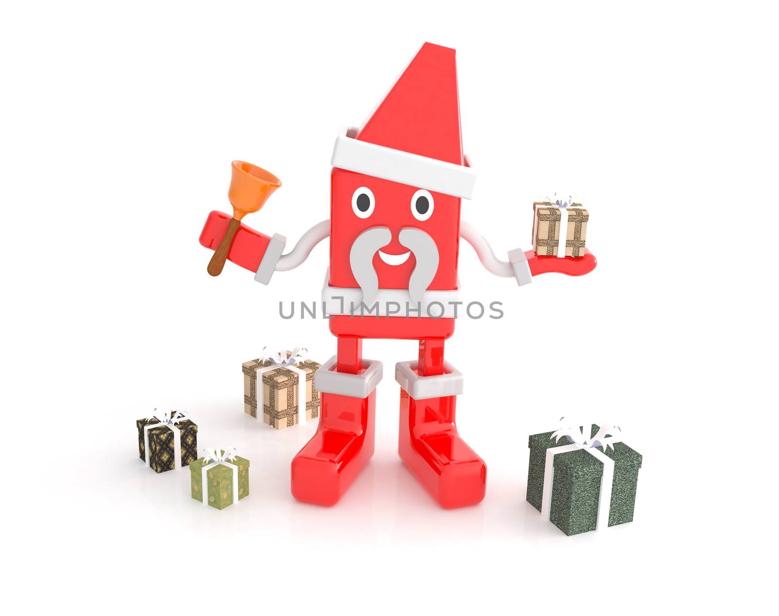 3d cartoon Character Santa Claus with gifts box