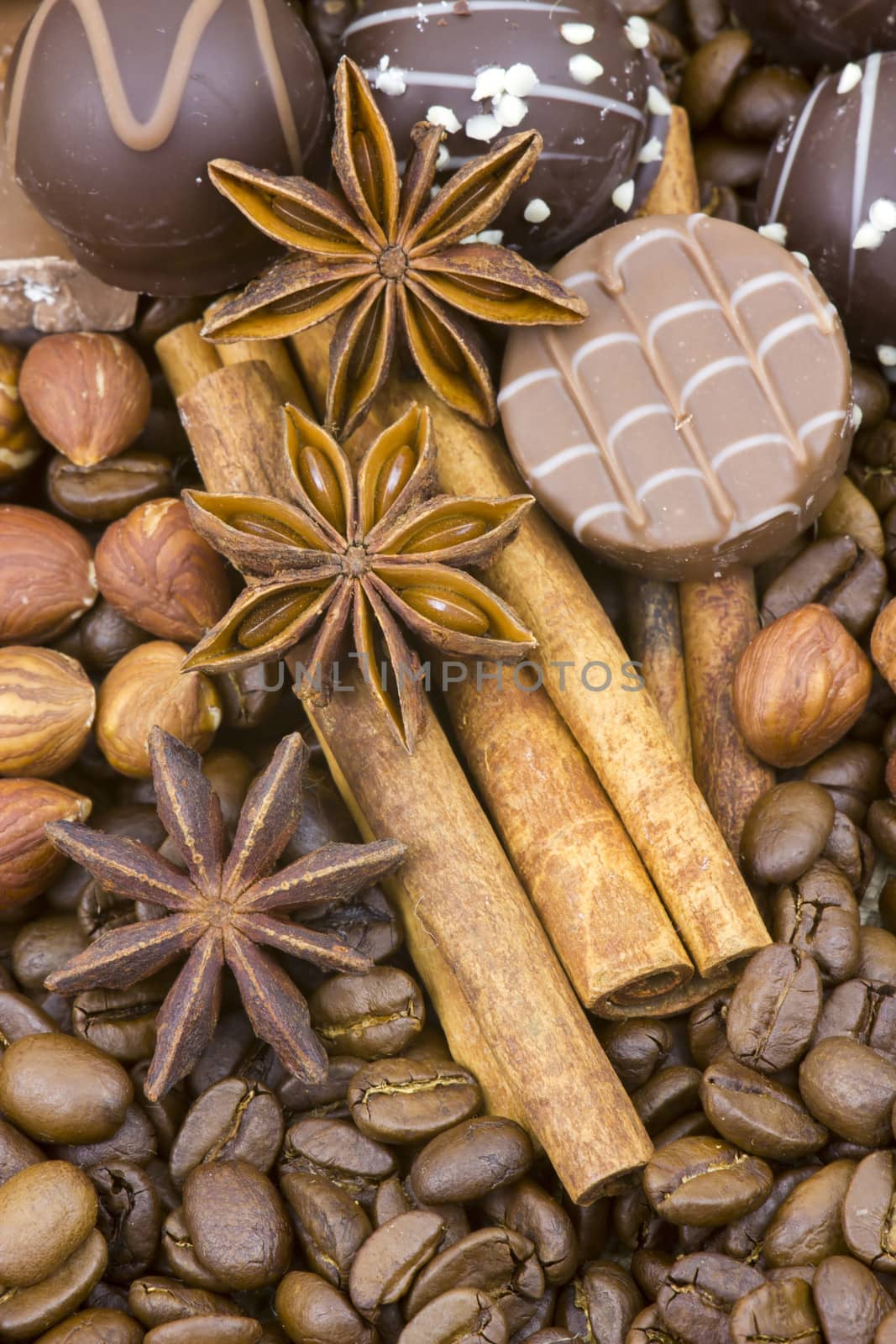 chocolate, coffee, spices and nuts by miradrozdowski