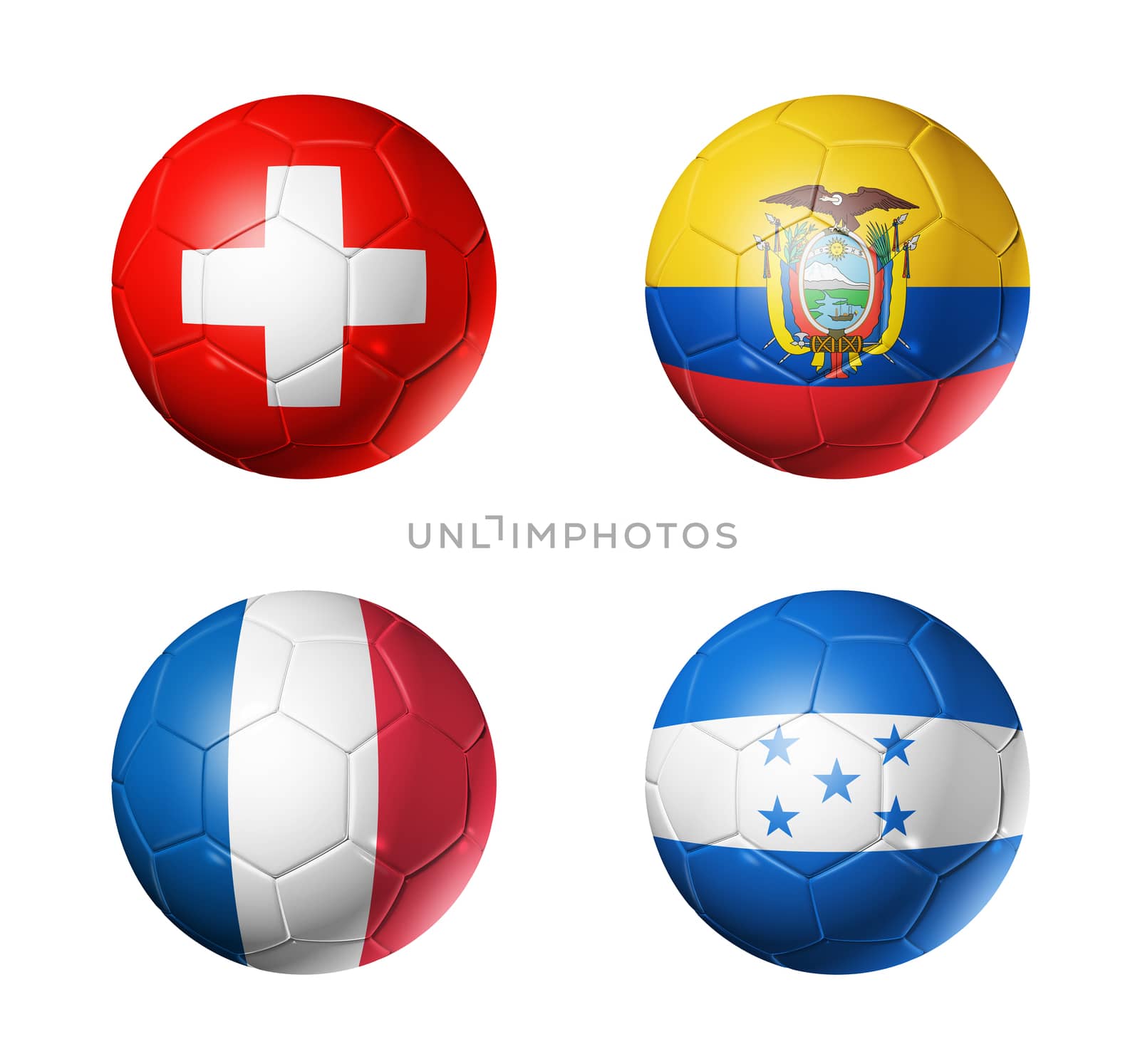 3D soccer balls with group E teams flags, Football world cup Brazil 2014. isolated on white