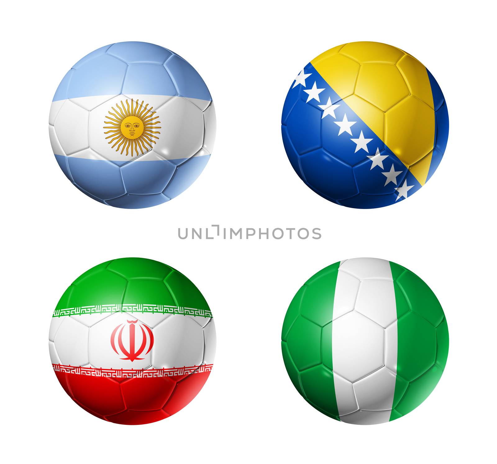 Brazil world cup 2014 group F flags on soccer balls by daboost