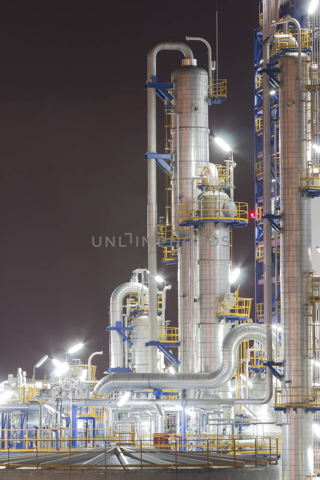 Night scene of Lighting reflection in Chemical industrial plant