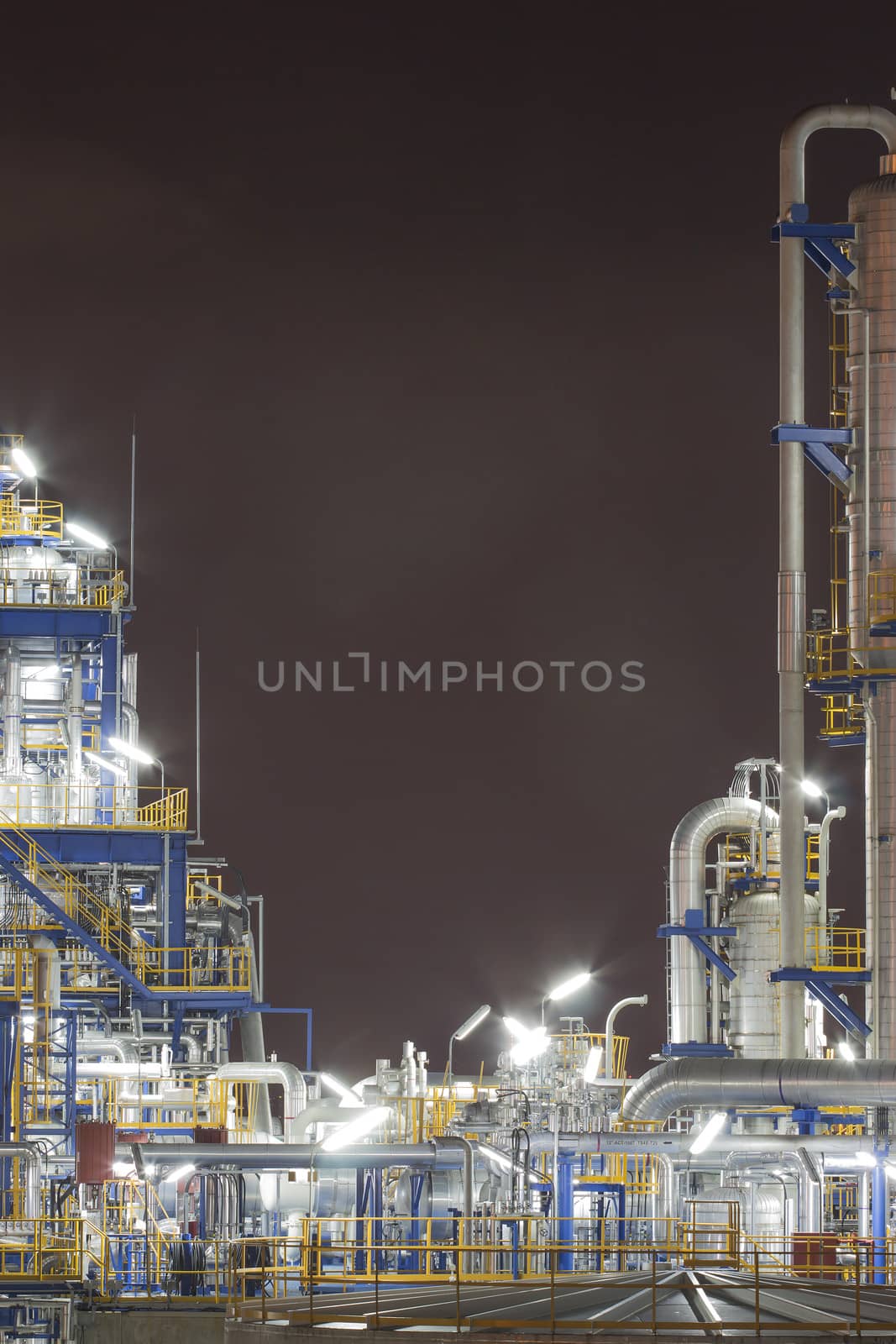 Night scene of Lighting reflection in Chemical industrial plant