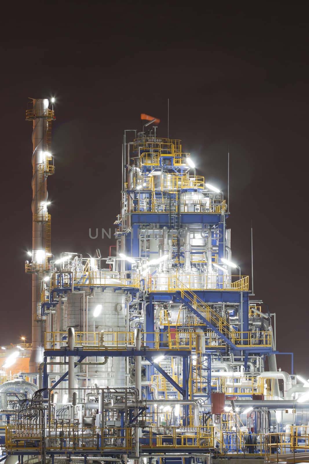 Night scene of Lighting reflection in Chemical industrial plant