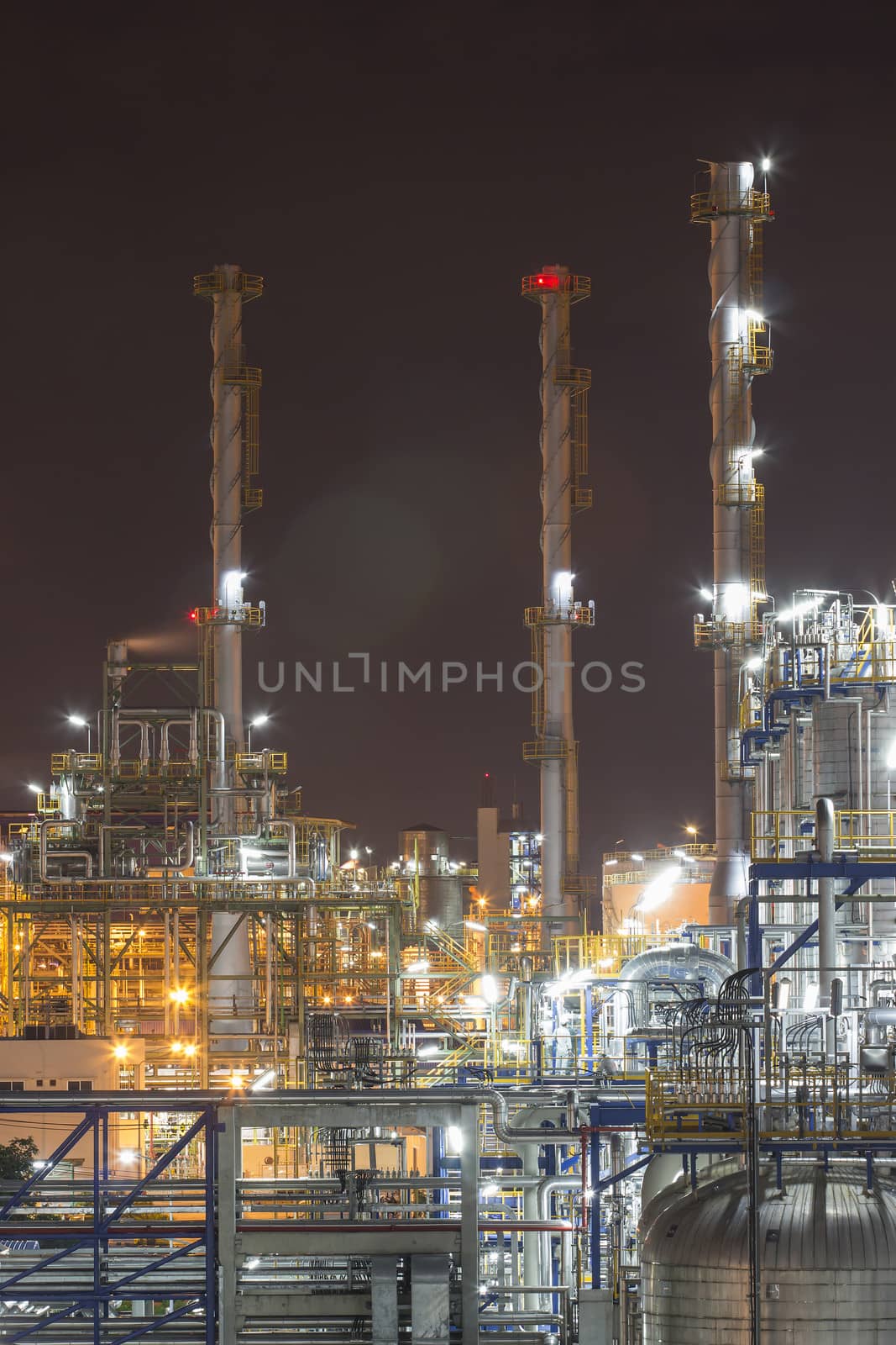 Night scene of Lighting reflection in Chemical industrial plant