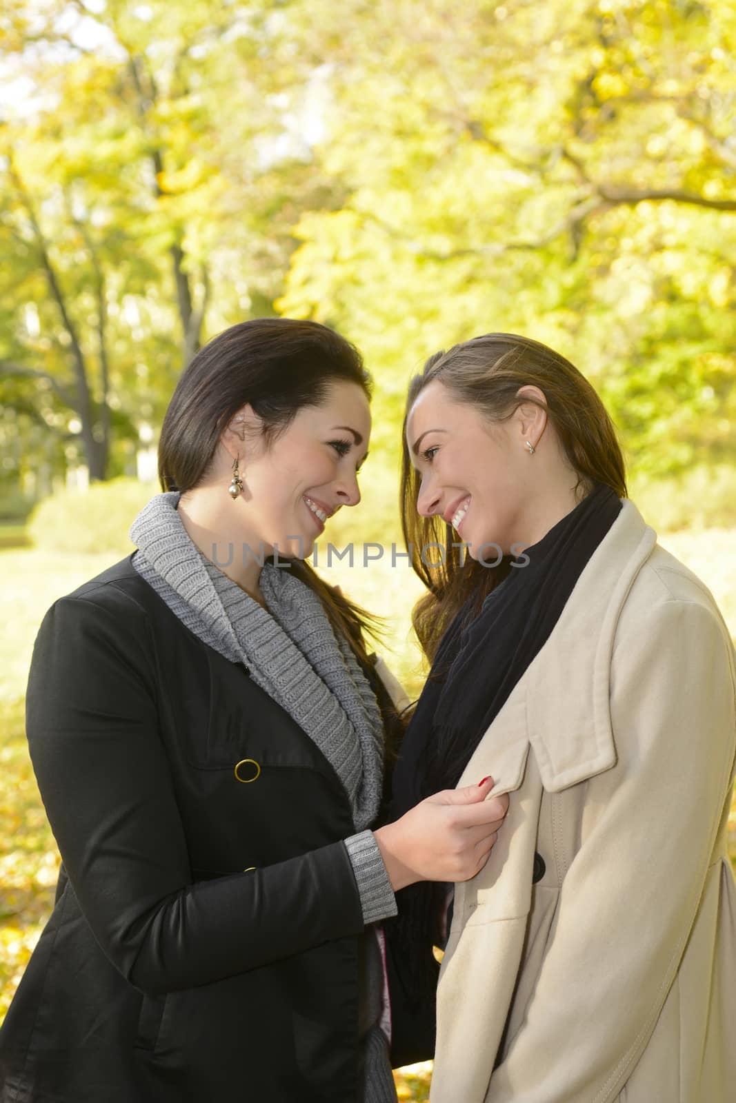  happy girlfriends in autumn park