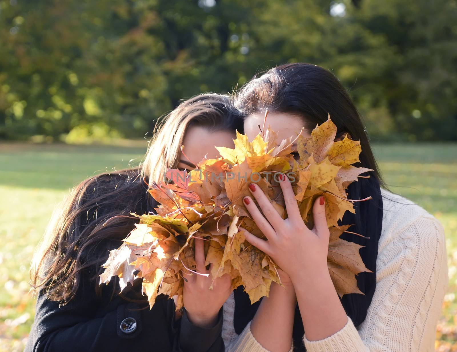 young woman with autumn leaves